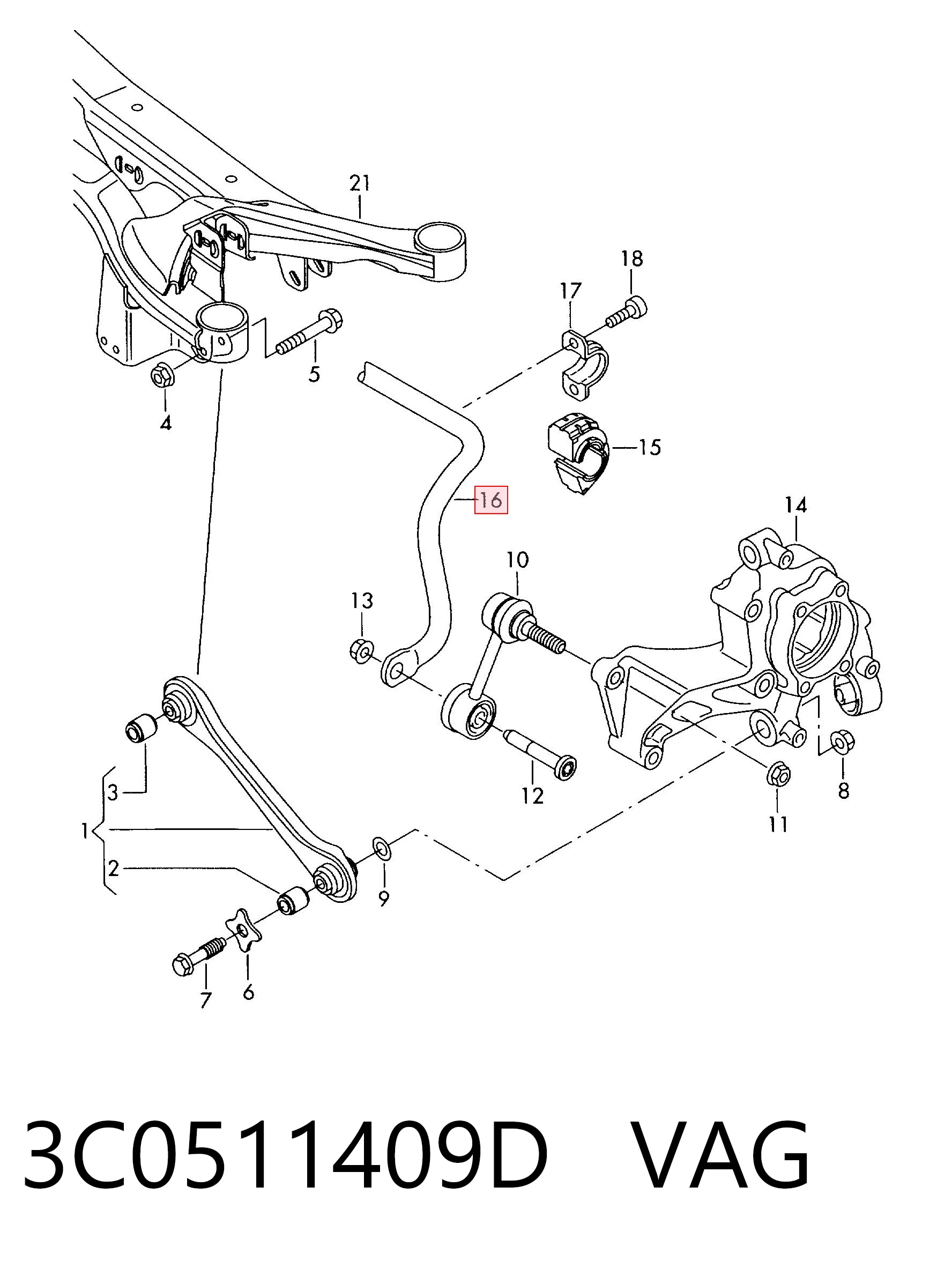 Stabilizator tylny do Volkswagen Tiguan 5N1, 5N2