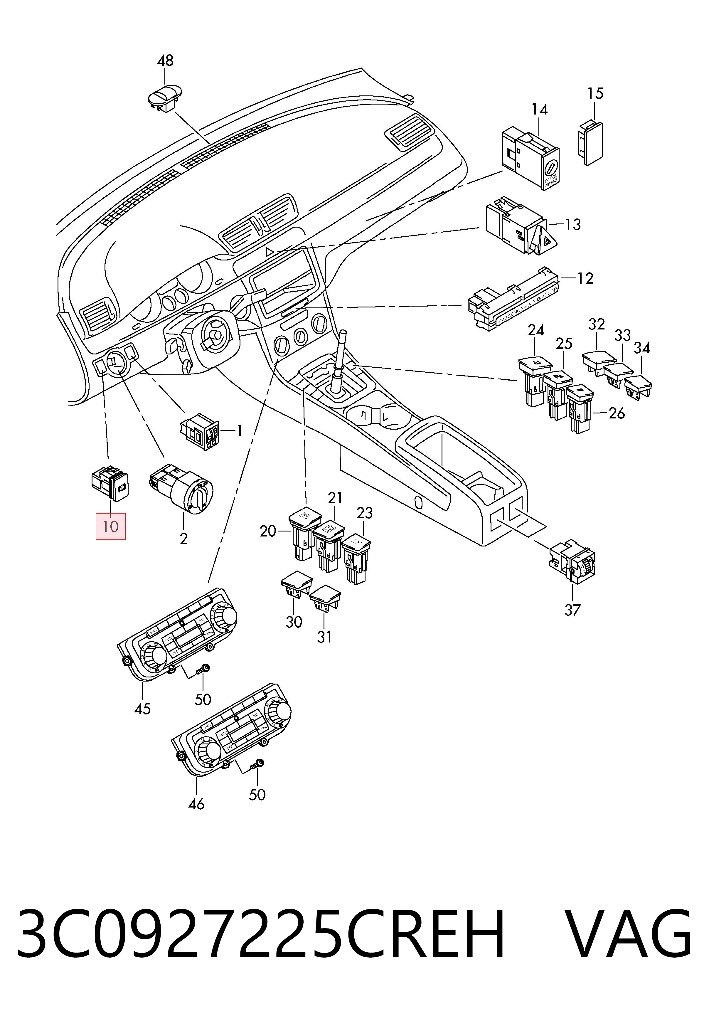 Do koszyka 3C0927225CREH VAG Przycisk elektromechanicznego hamulca postojowego (ręcznego)