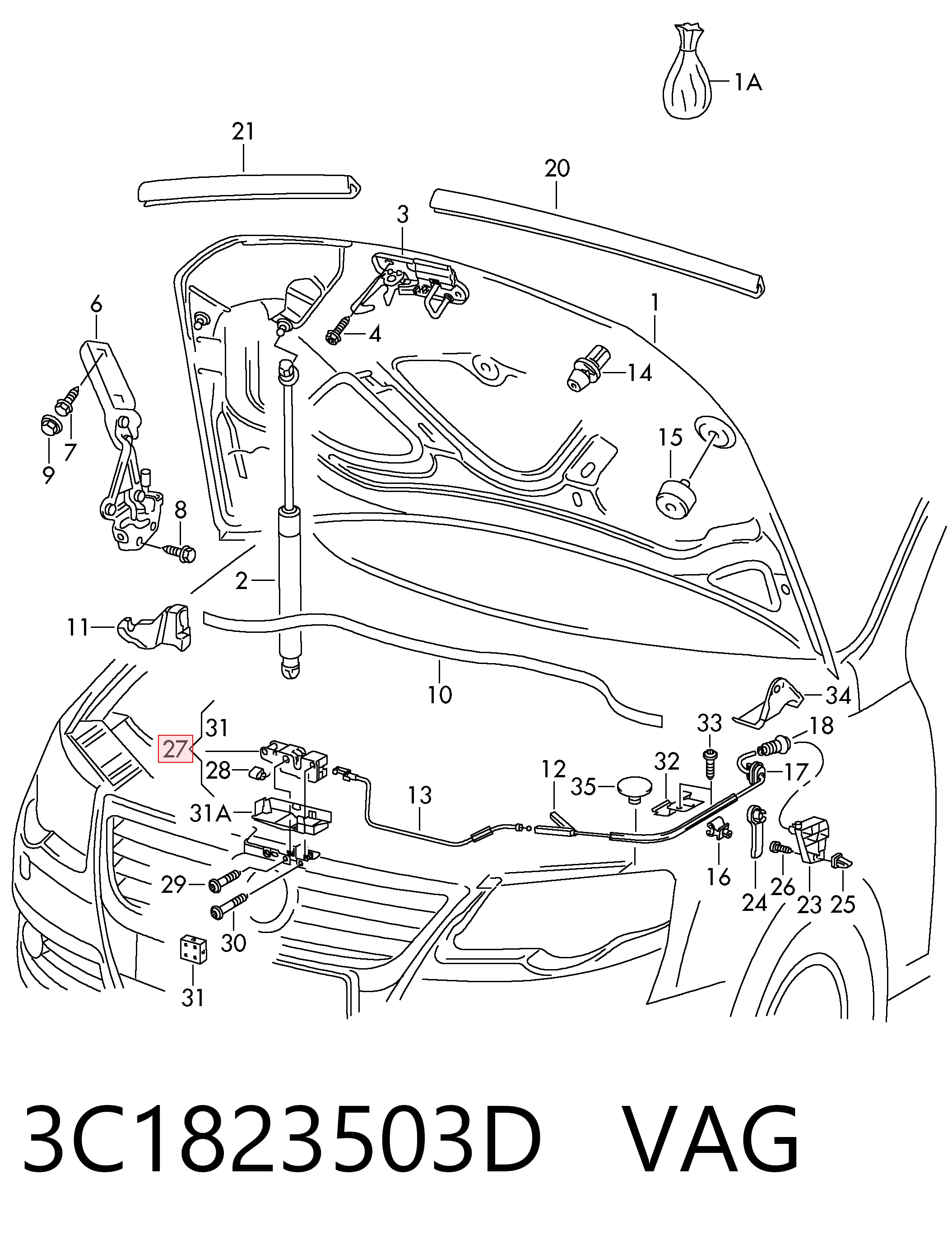 Zamek maski do Volkswagen Passat B6 3C2