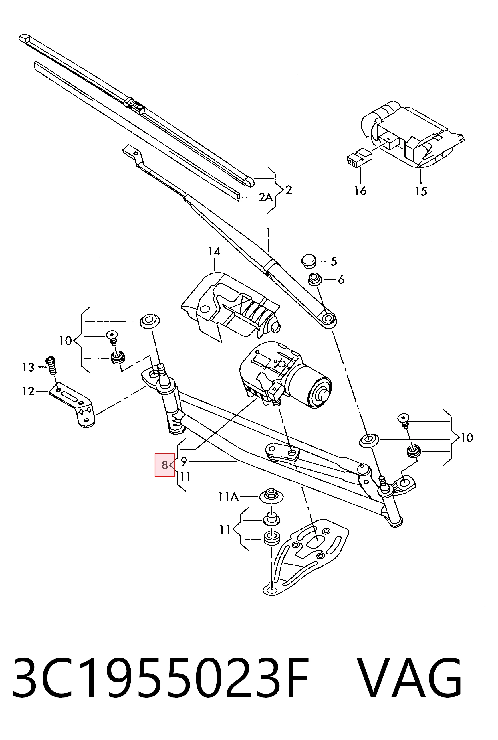 Mechanizm wycieraczek Volkswagen Passat B7