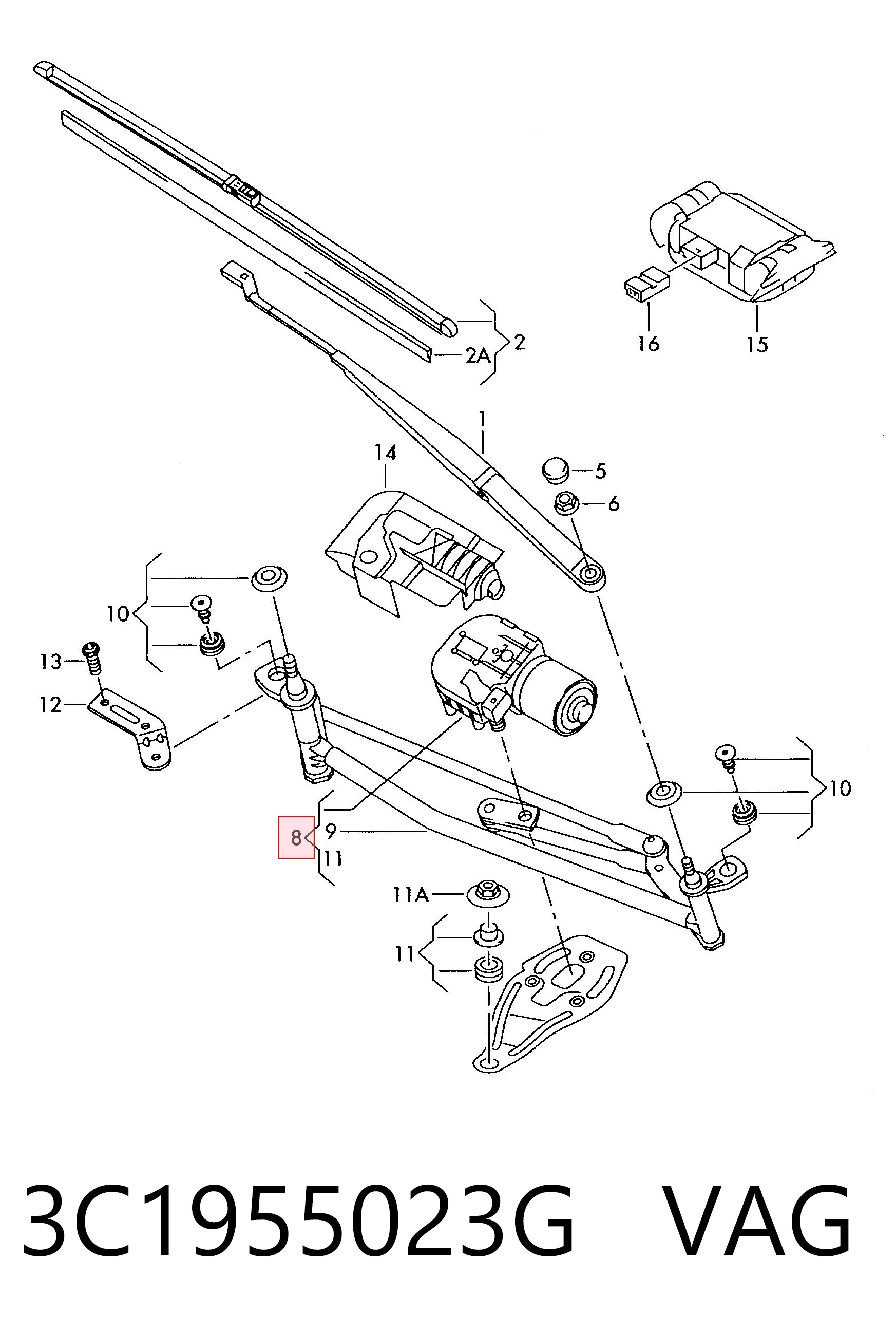 Mechanizm wycieraczek do Volkswagen Passat B7 362
