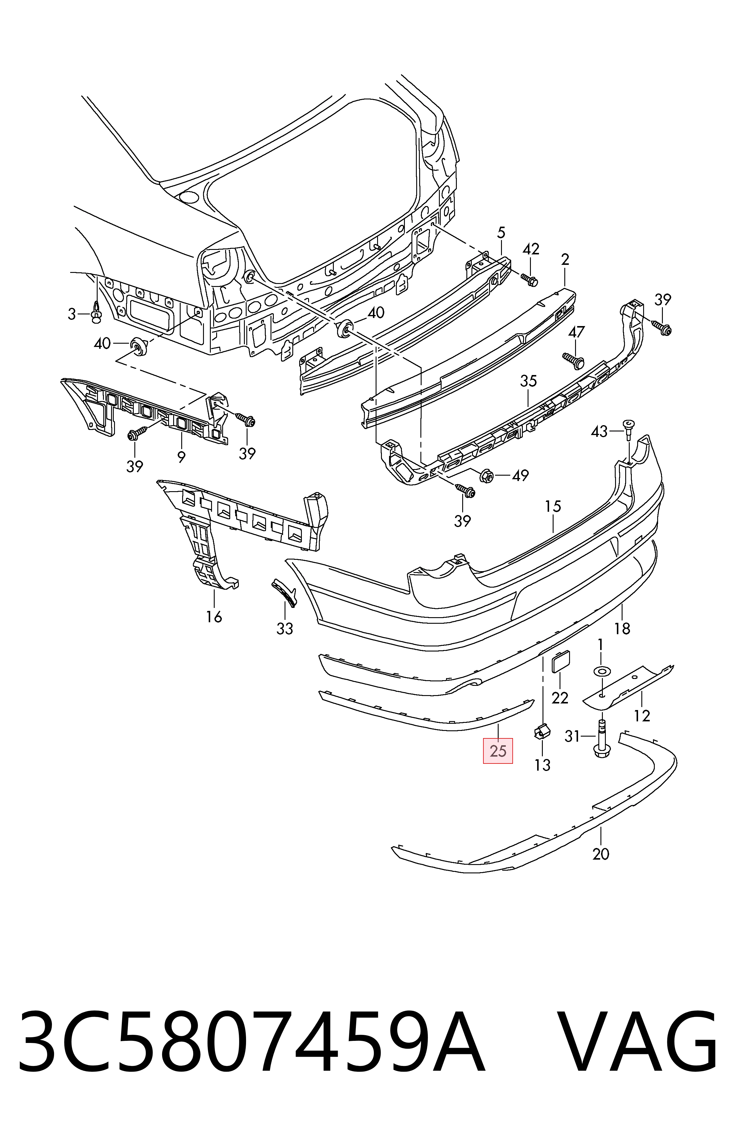 3C5807459A VAG Listwa ochronna zderzaka tylnego lewa