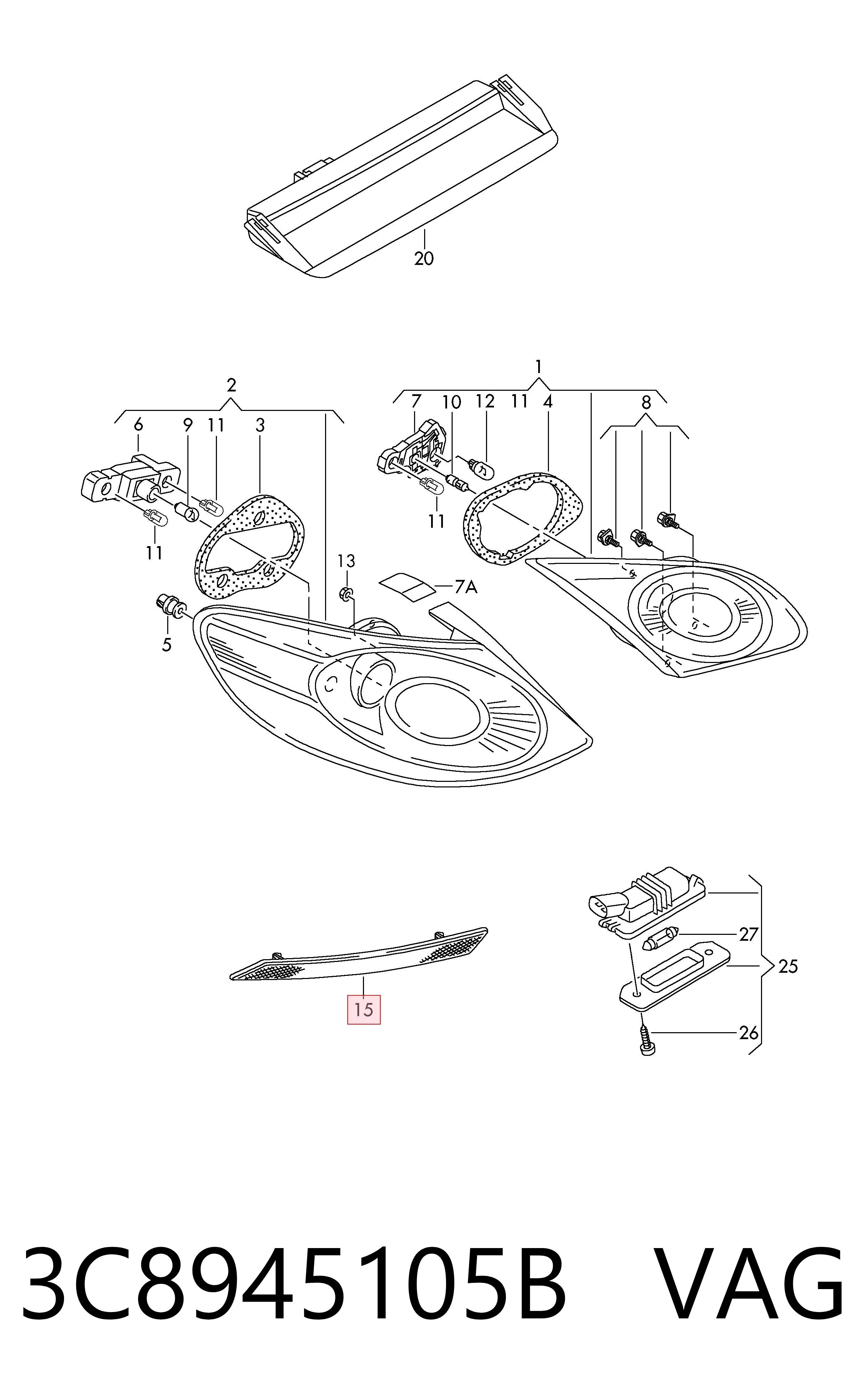 3C8945105B VAG Lampa odblaskowa zderzaka tylnego lewa