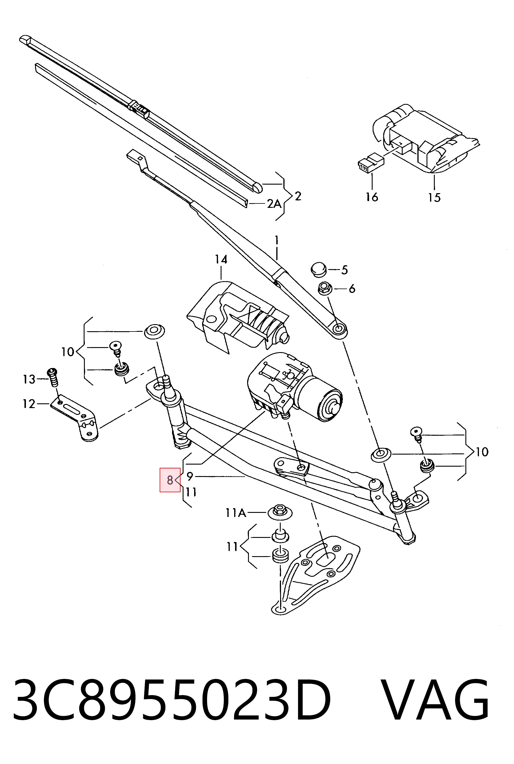 Mechanizm wycieraczek do Volkswagen Passat CC B6 357