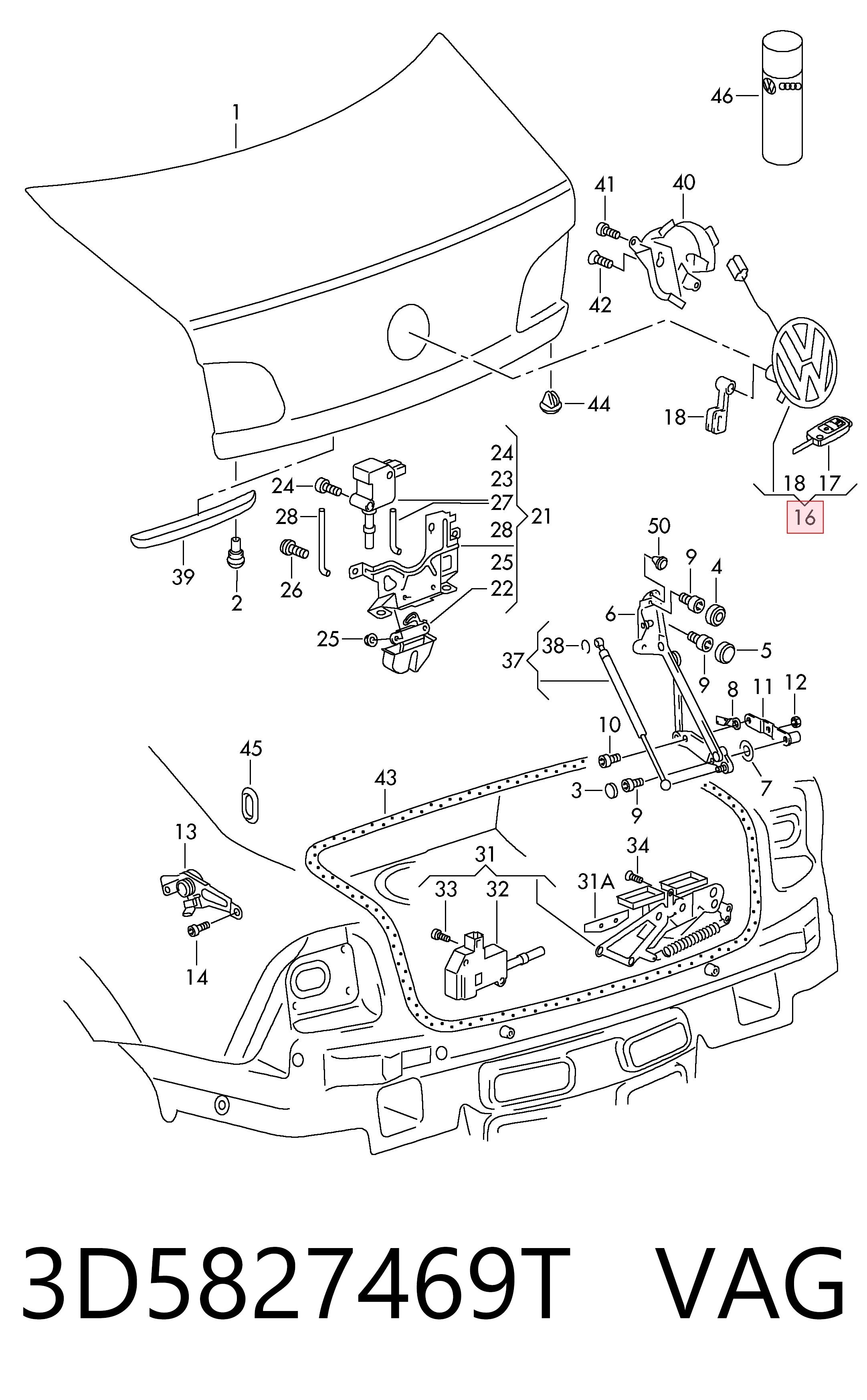 Kupić Wkładka zamka klapy bagażnika (3/5 drzwi tylnych) Volkswagen Phaeton I 3D1, 3D2, 3D3, 3D4, 3D6, 3D7, 3D8, 3D9 w dobrej cenie