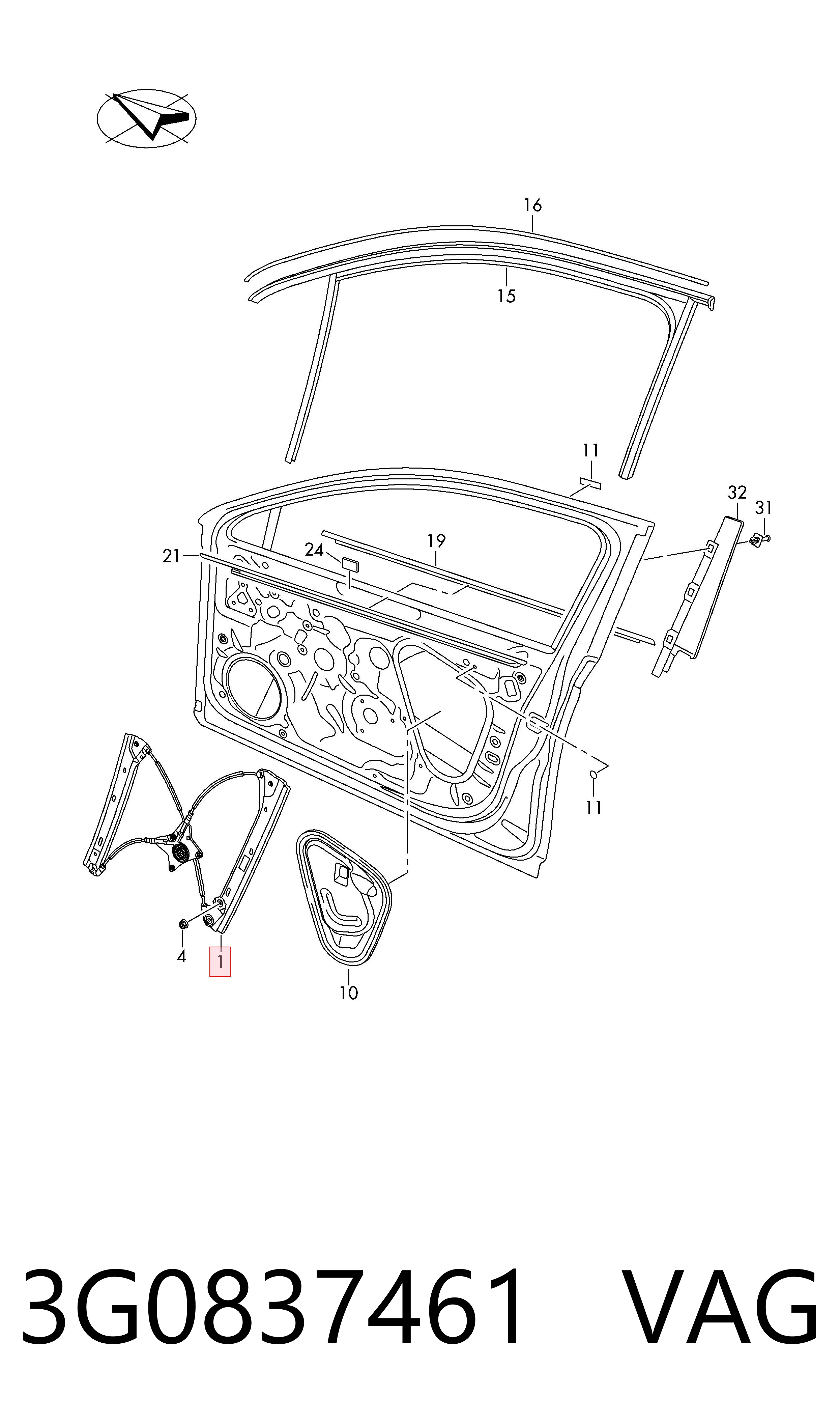  Mechanizm podnoszenia szyby drzwi przednich lewych Volkswagen Passat 