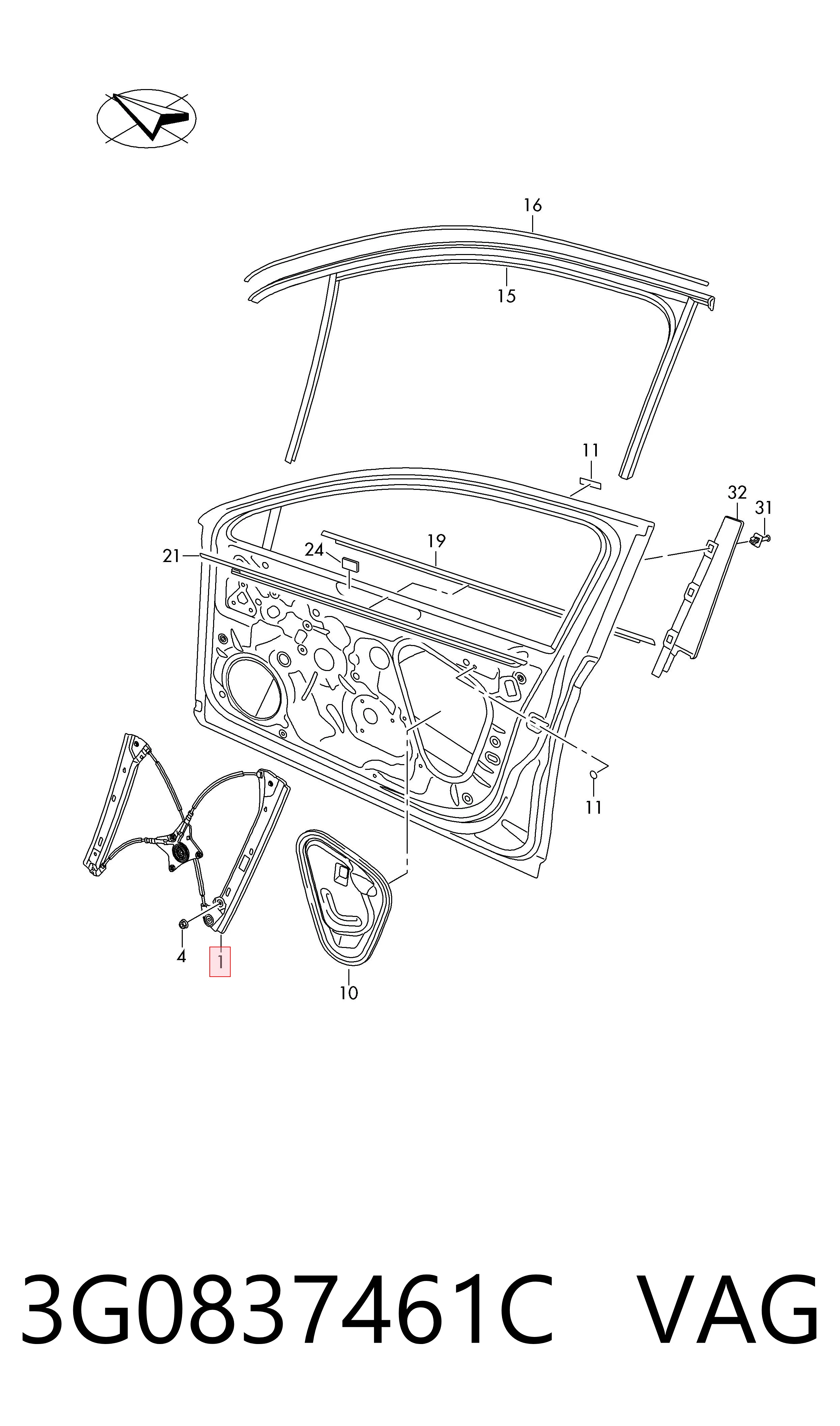 Mechanizm podnoszenia szyby drzwi przednich lewych do Volkswagen Passat ALLTRACK B8 3G5, CB5