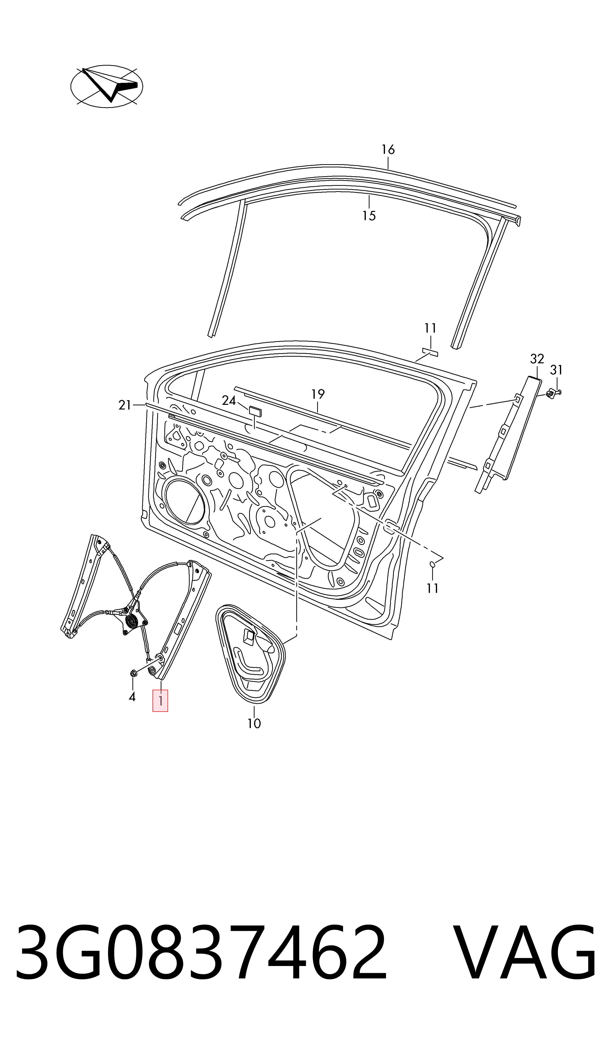 Do koszyka Mechanizm podnoszenia szyby drzwi przednich prawych Volkswagen Passat B8 3G2, CB2