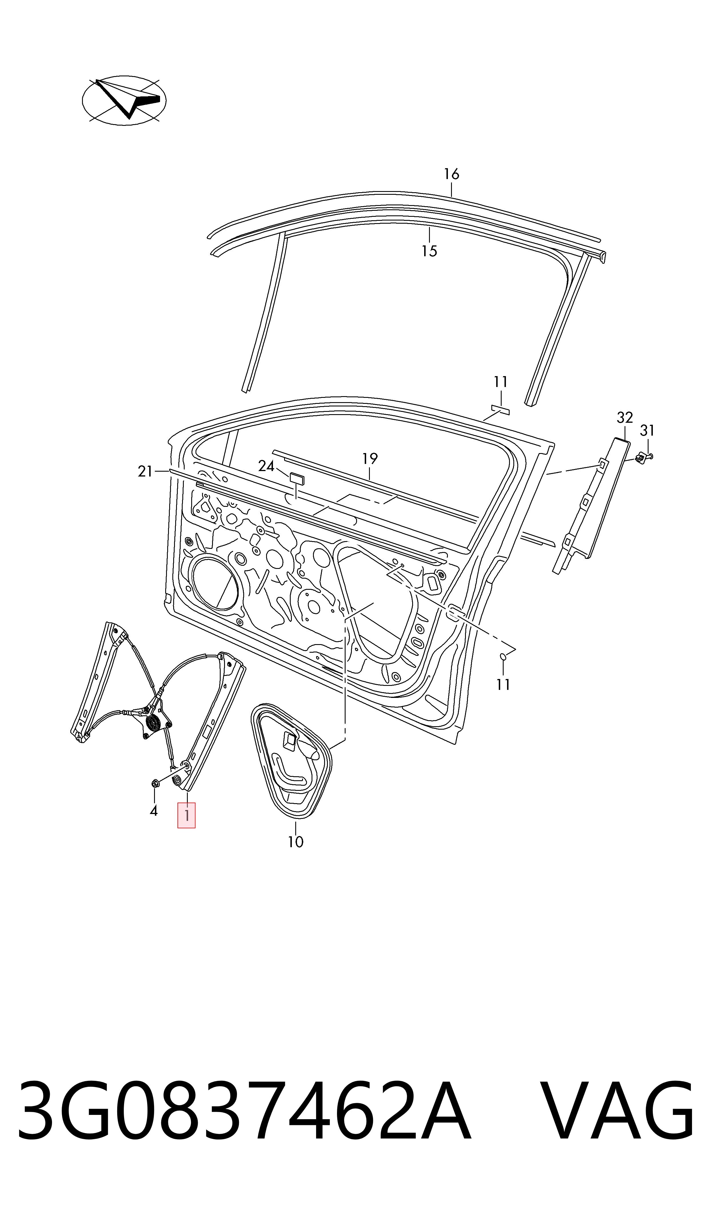  Mechanizm podnoszenia szyby drzwi przednich prawych Volkswagen Passat 