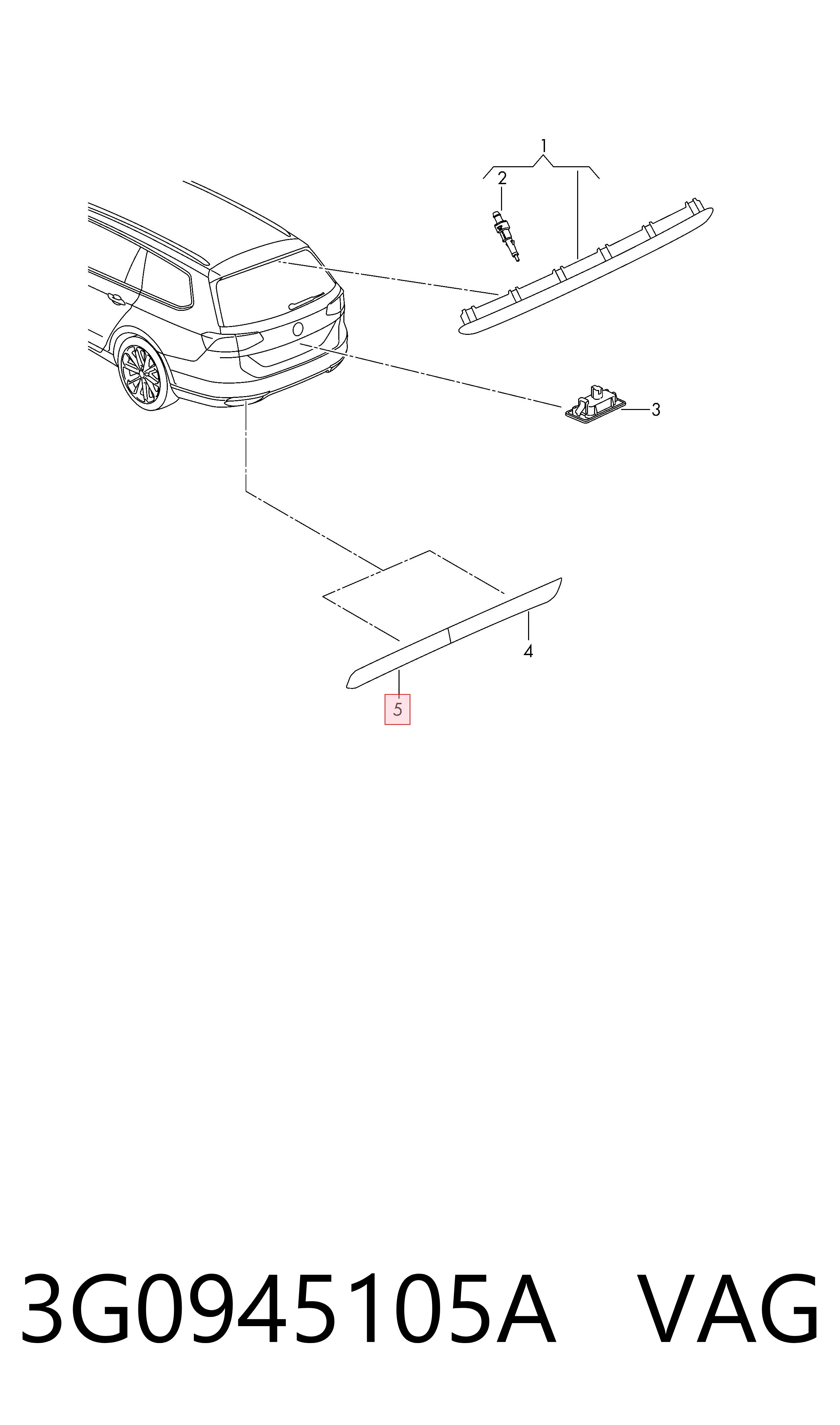 3G0945105A VAG Lampa odblaskowa zderzaka tylnego lewa