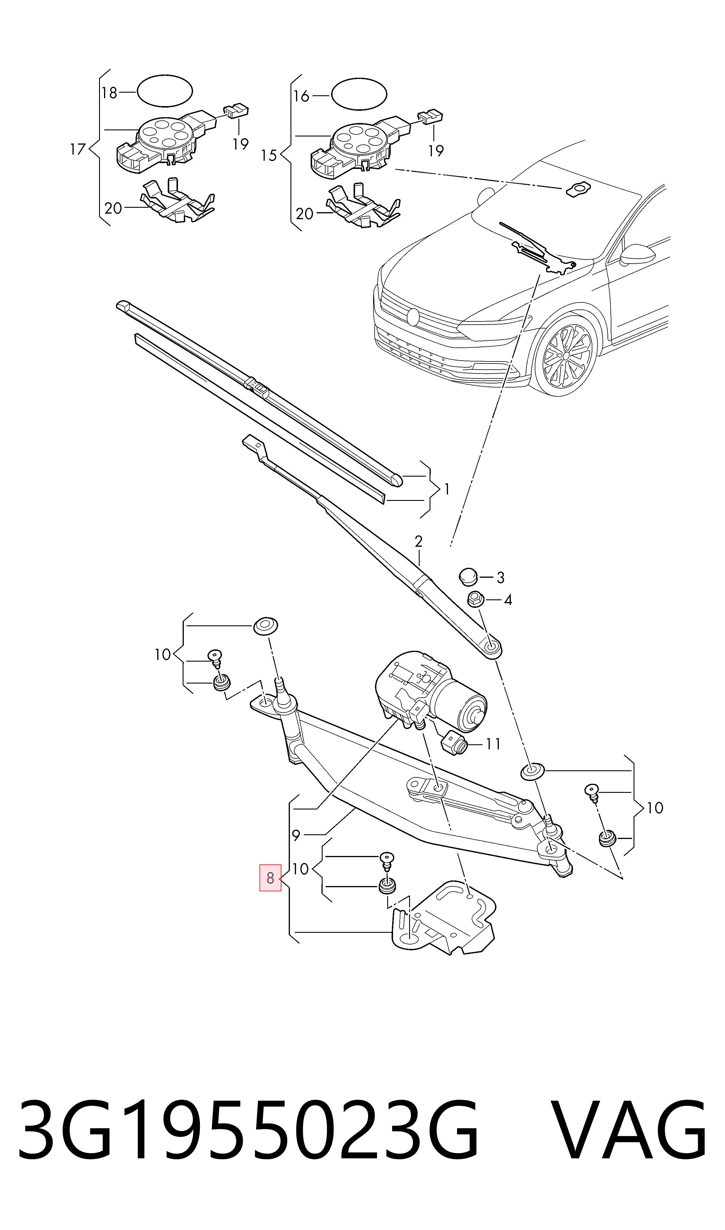 Mechanizm wycieraczek do Volkswagen Passat ALLTRACK B8 3G5, CB5