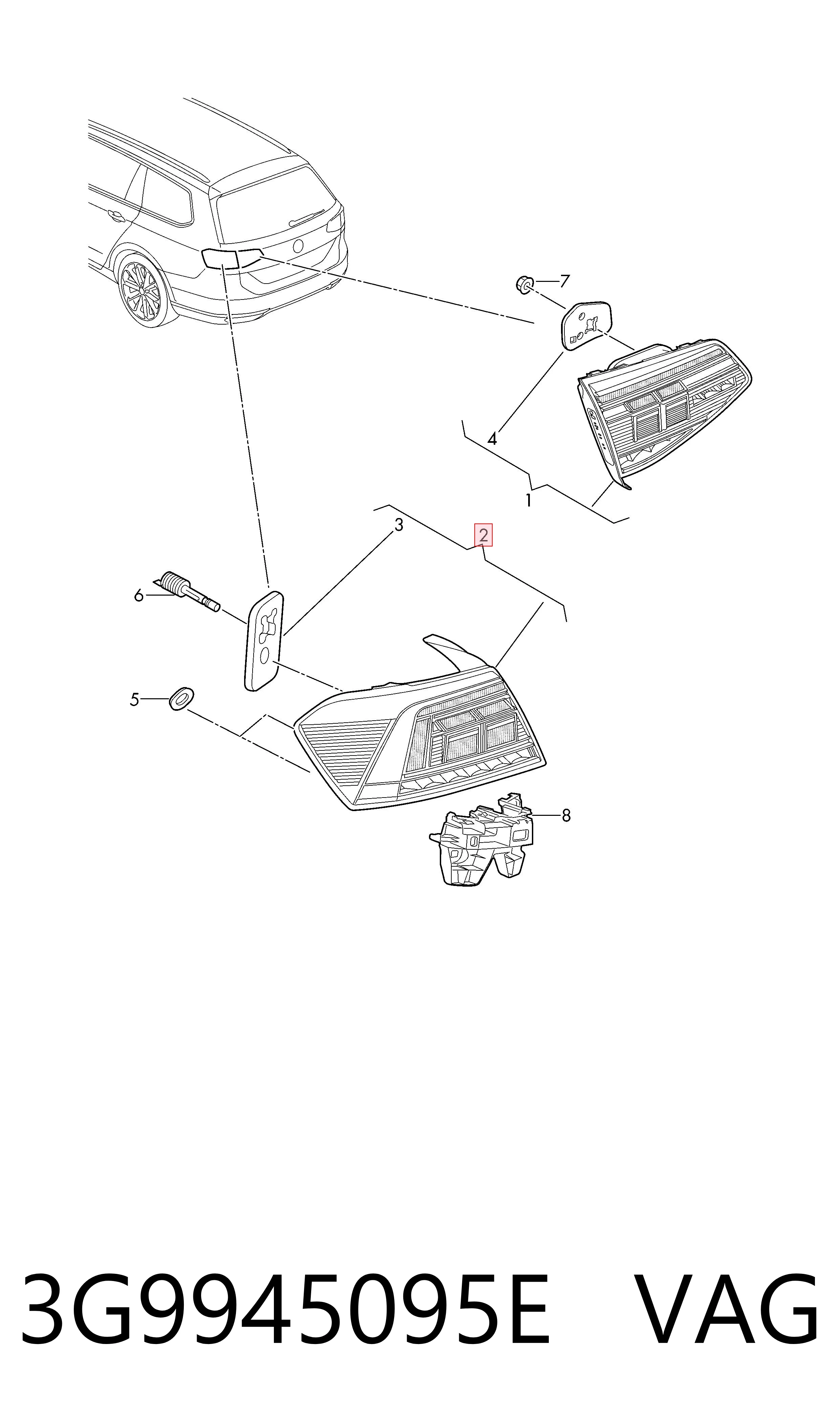 3G9945095E VAG Lampa zespolona tylna lewa zewnętrzna