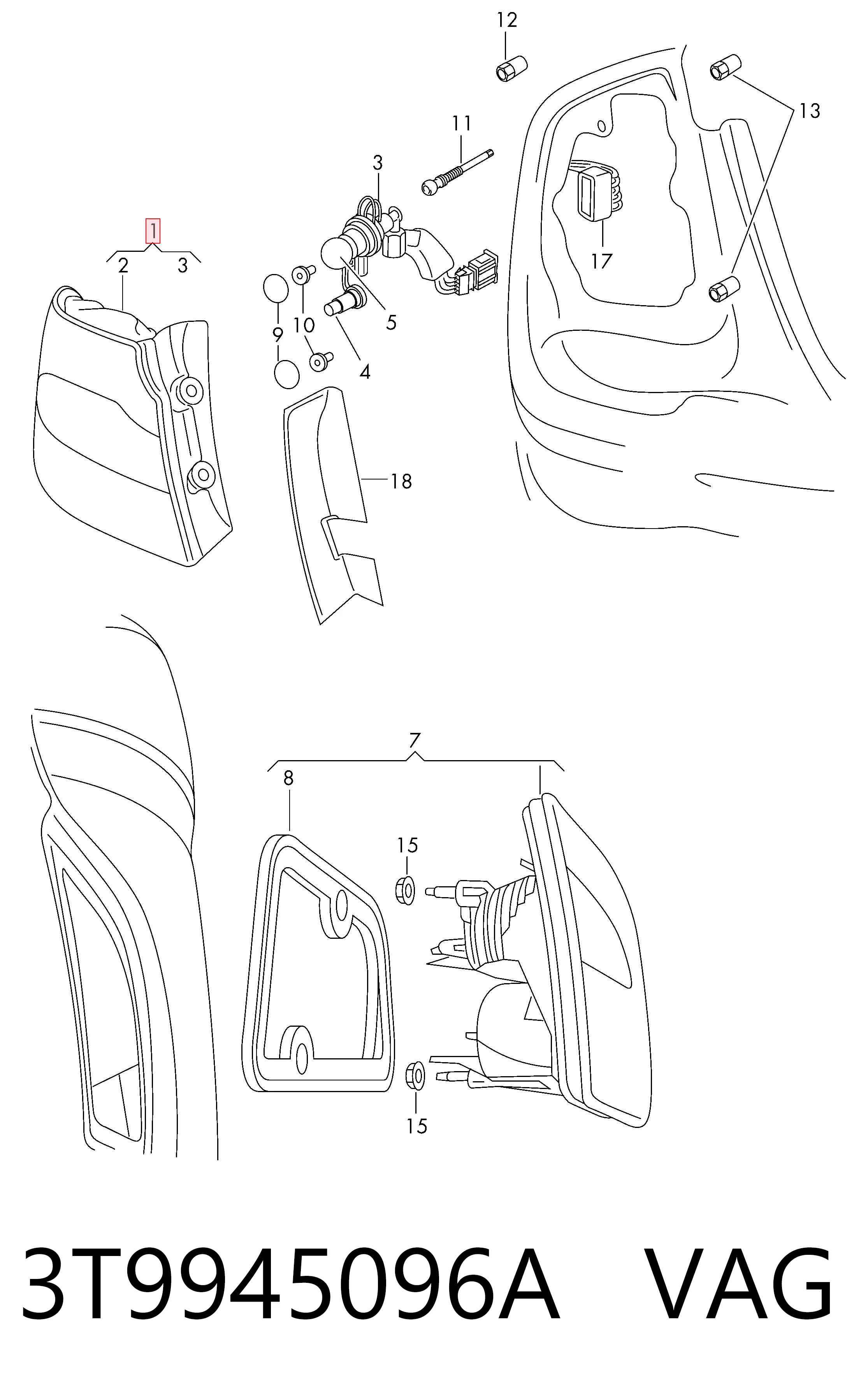 3T9945096A VAG Lampa zespolona tylna prawa