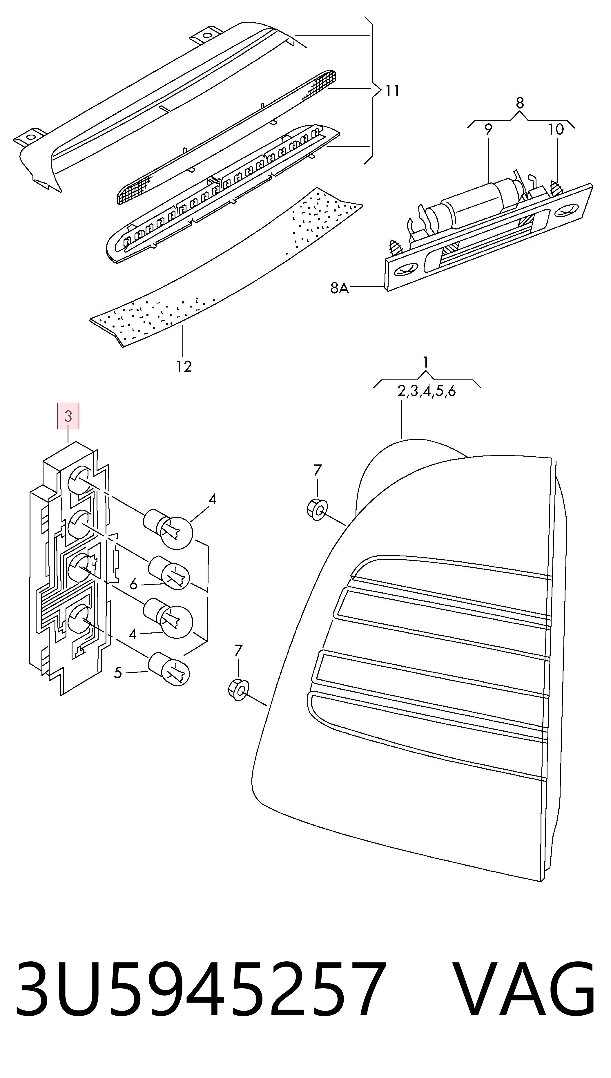 3U5945257 VAG Lampa zespolona tylna lewa