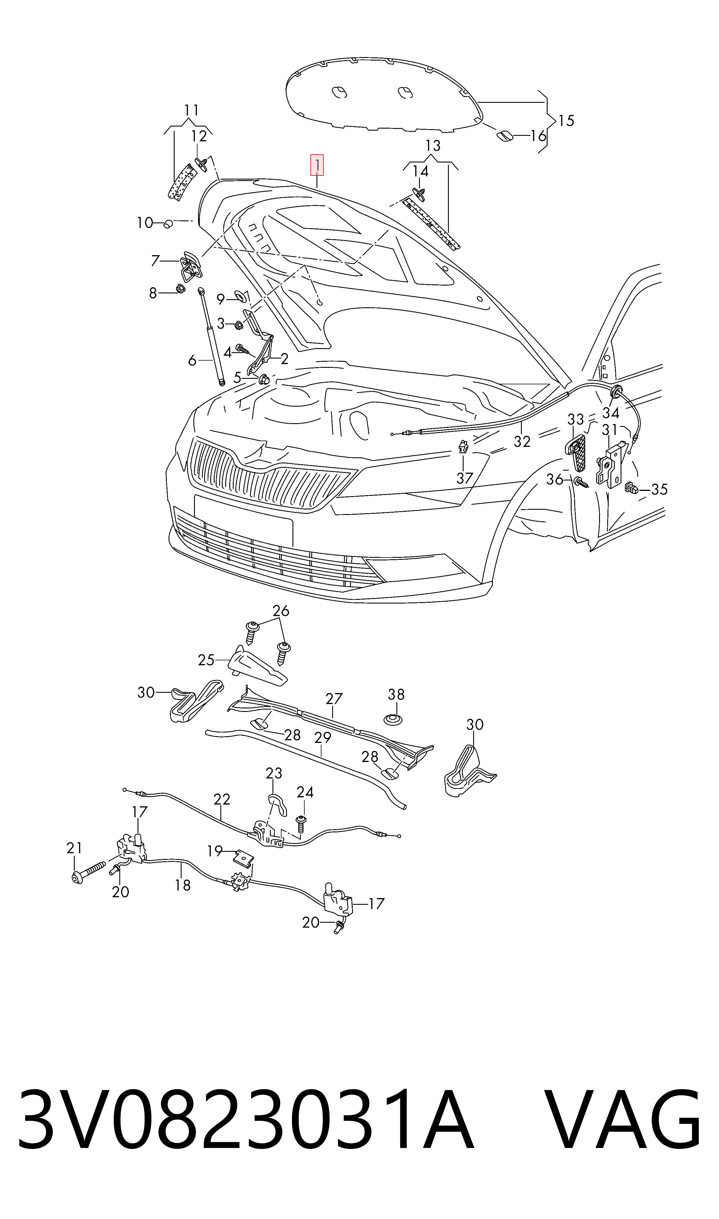 Maska silnika Skoda SuperB III liftback (3V3) (2015 - 2026) cena, od 537,36 USD