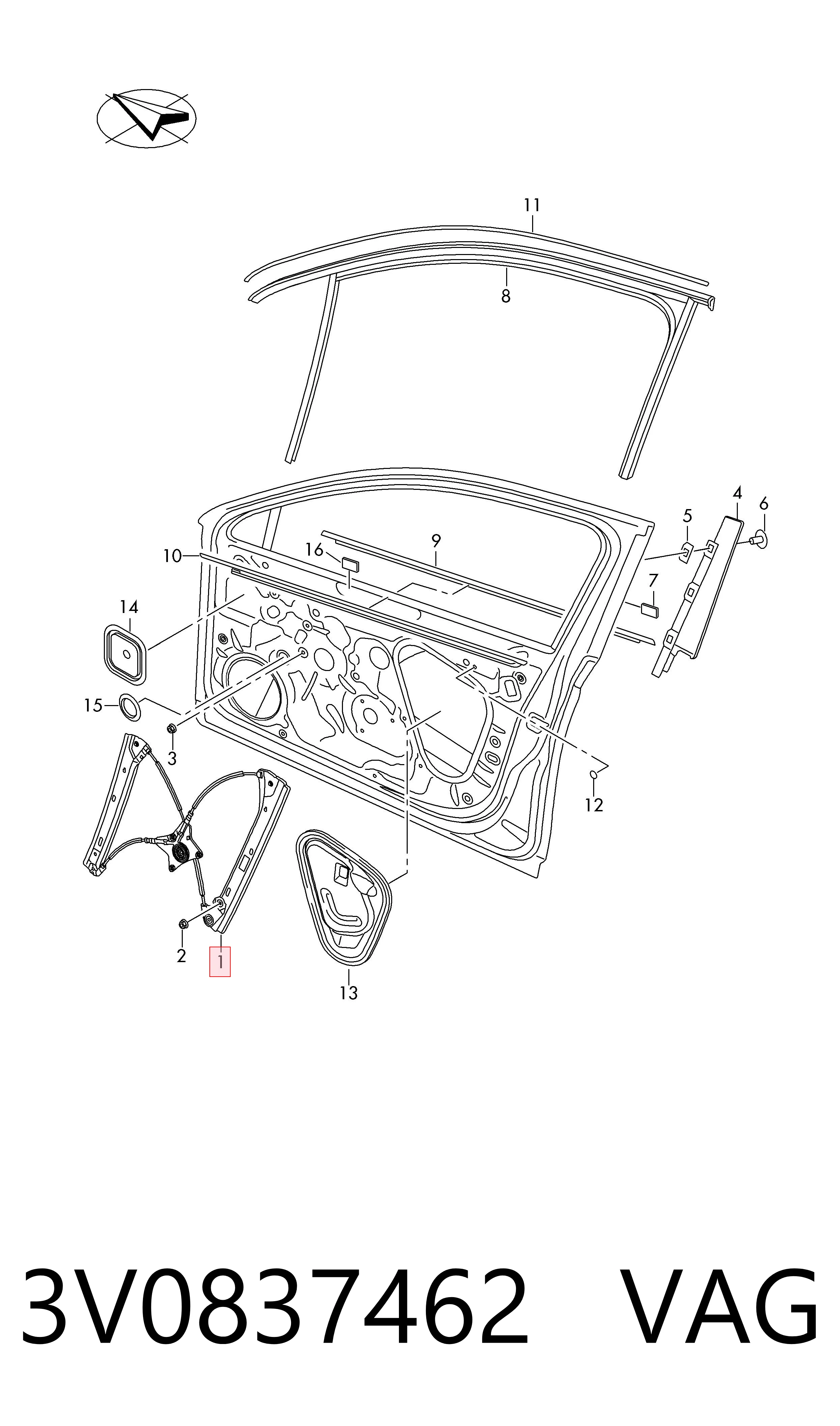 Mechanizm podnoszenia szyby drzwi przednich prawych Skoda SuperB III liftback (3V3) (2015 - 2026) cena, od 73,56 USD