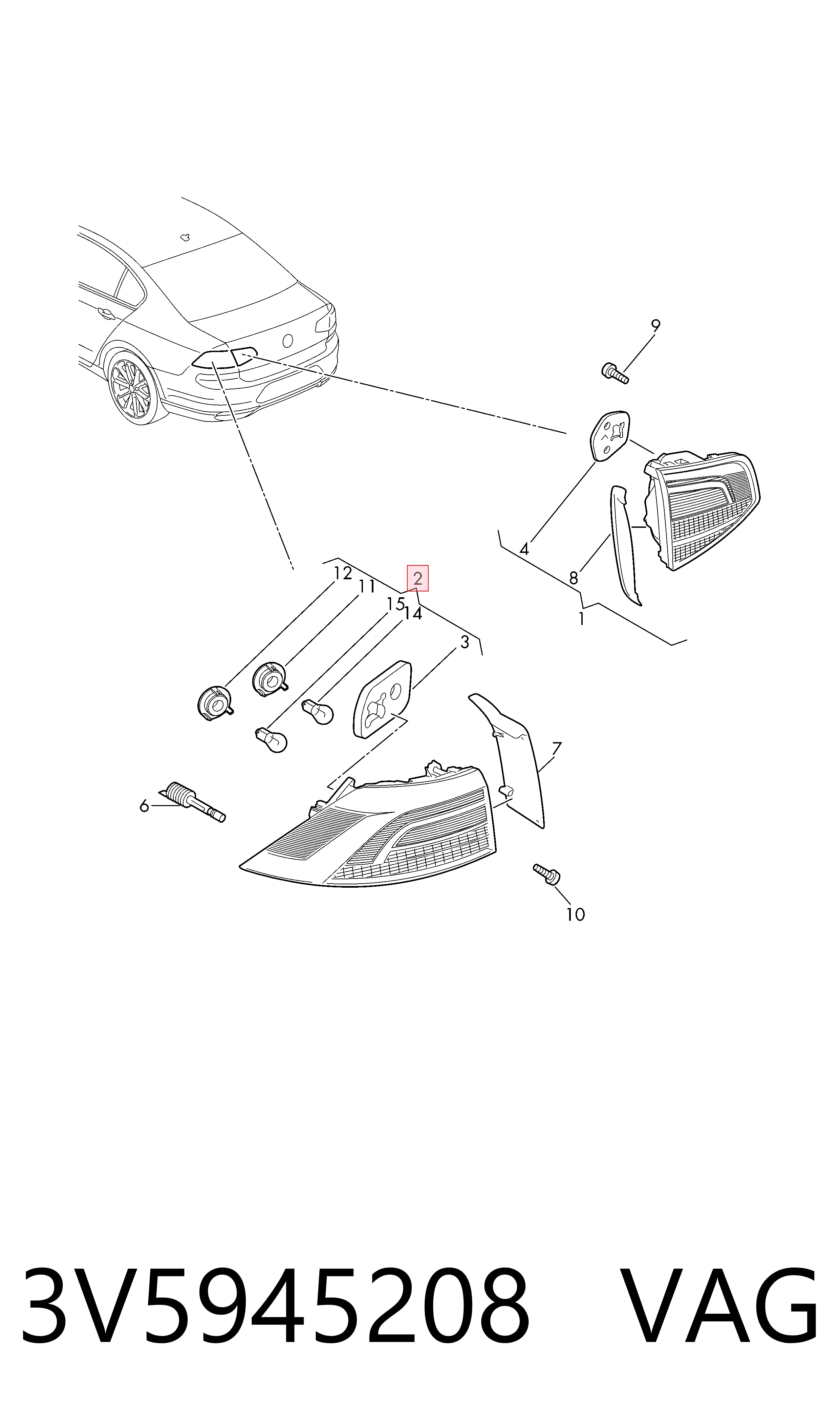 3V5945208 VAG Lampa zespolona tylna prawa zewnętrzna