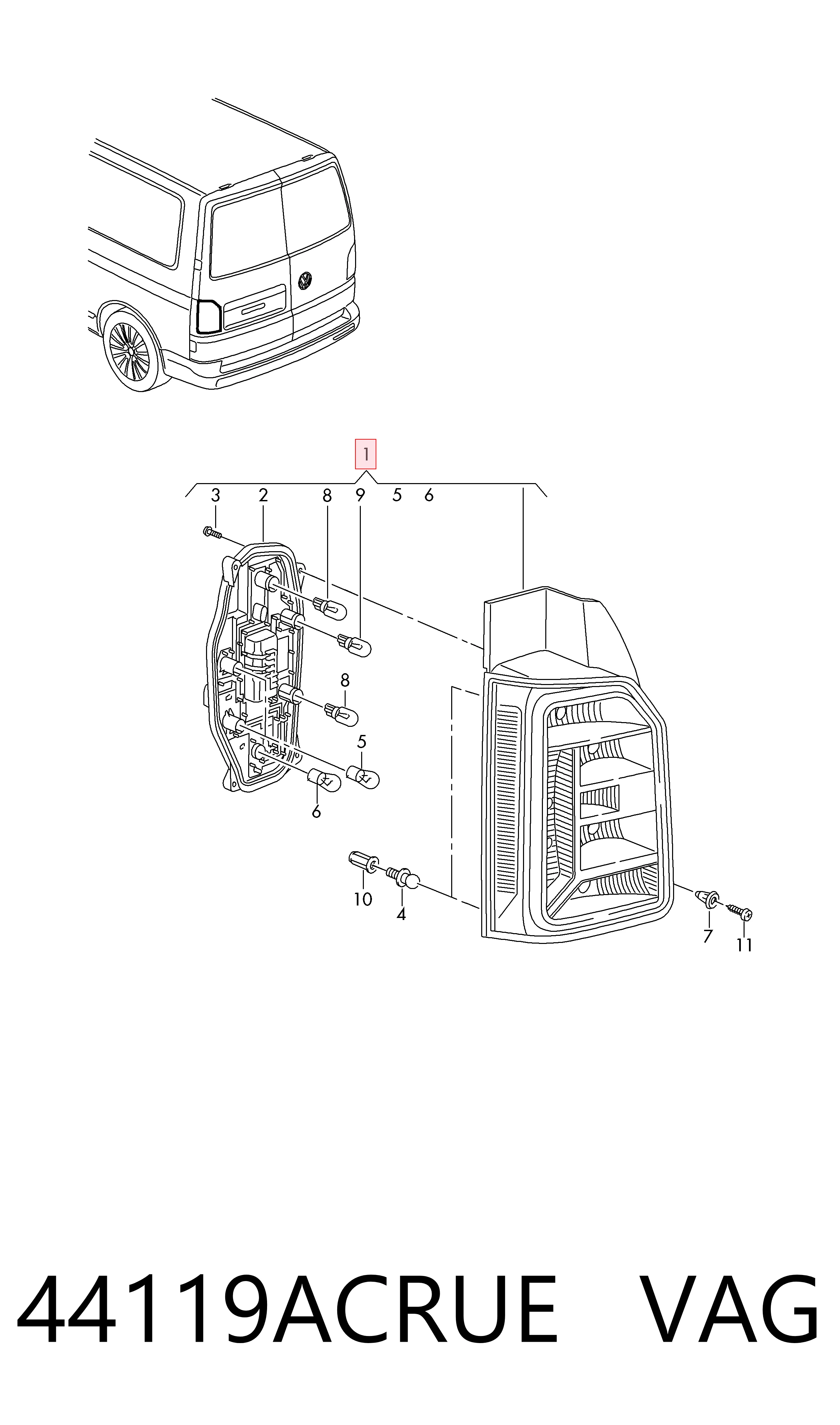  Lampa zespolona tylna prawa Volkswagen Transporter 