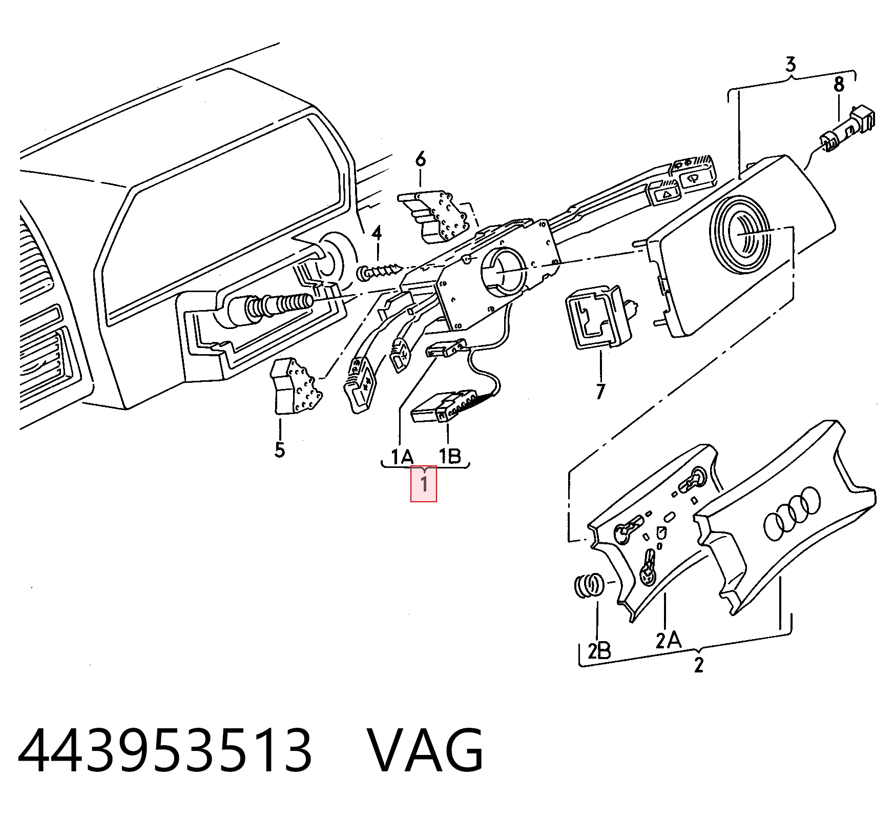 Przełącznik zespolony, w komplecie do Audi 80 B3 89, 89Q, 8A