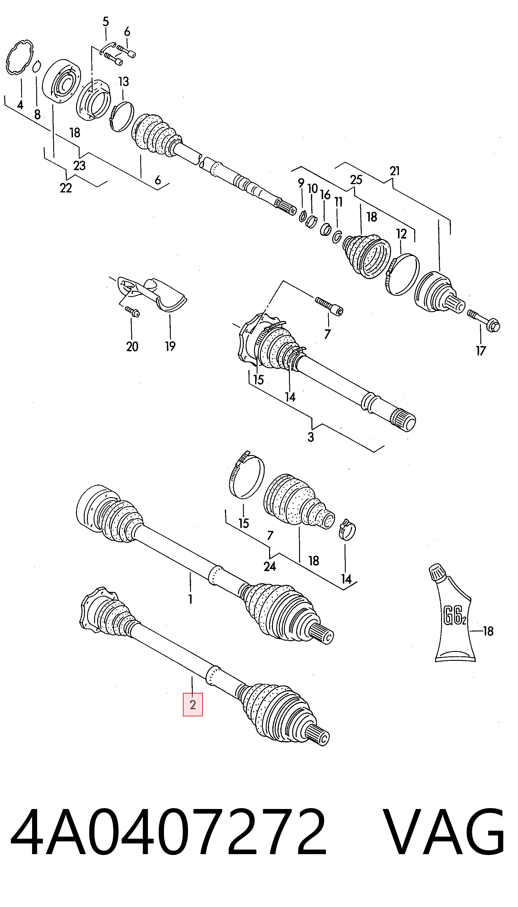 Półoś napędowa przednia lewa Audi A6 C4 kombi (4A5) (1994 - 1998) cena, od 71,63 USD