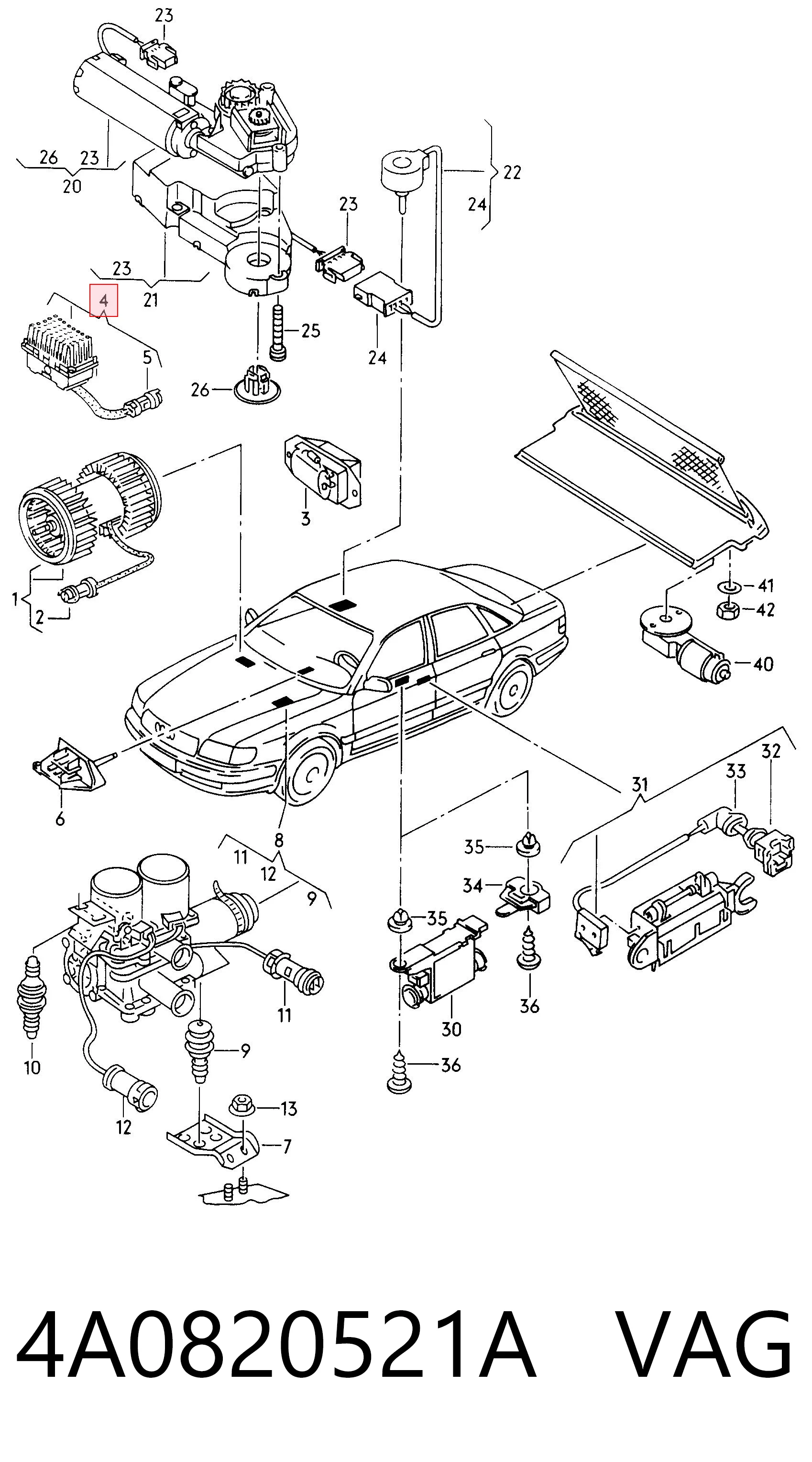 Rezystor wentylatora nagrzewnicy (ogrzewacza kabiny) do Audi 100 C4 4A2
