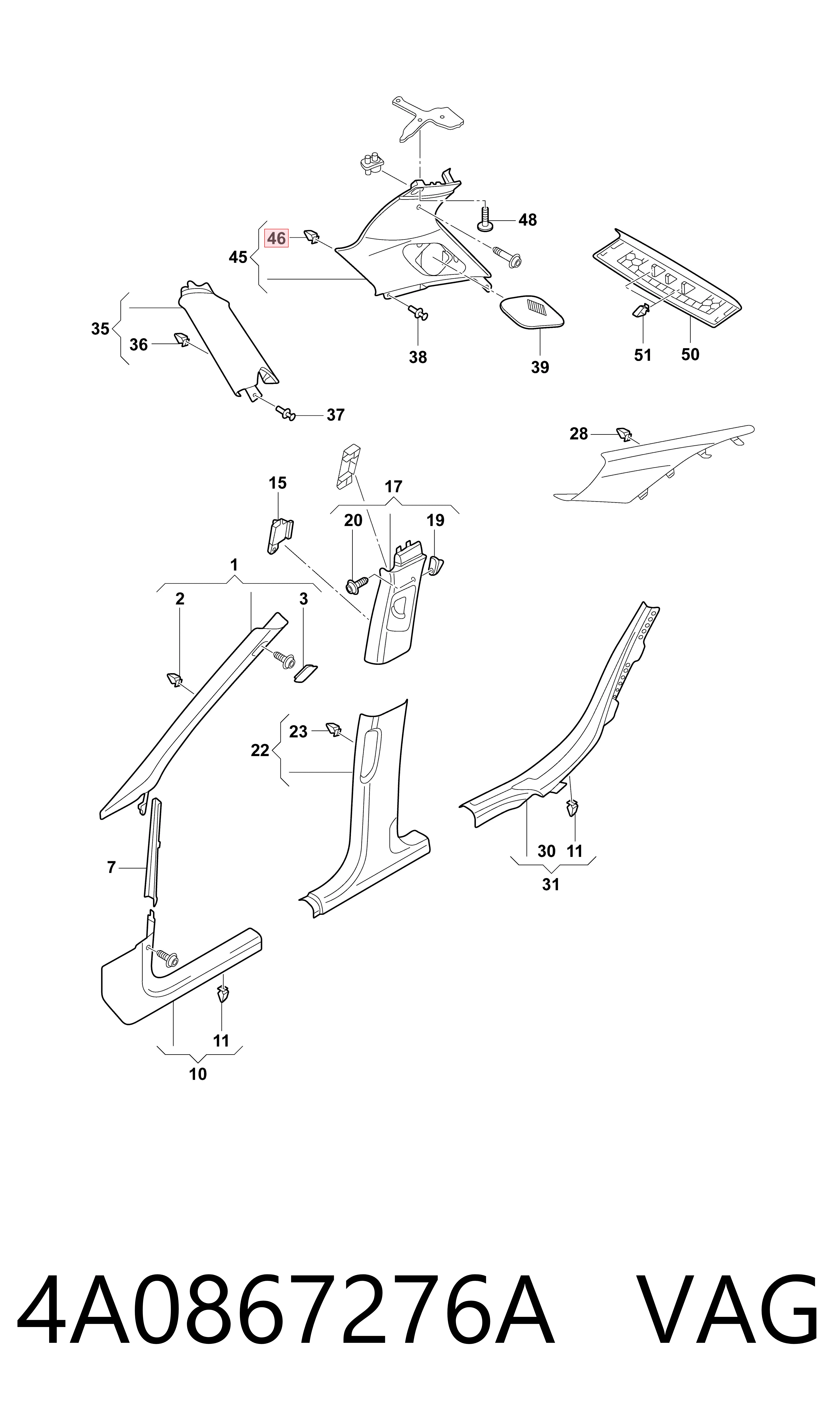 4A0867276A VAG Spinka mocowania obicia klapy bagażnika