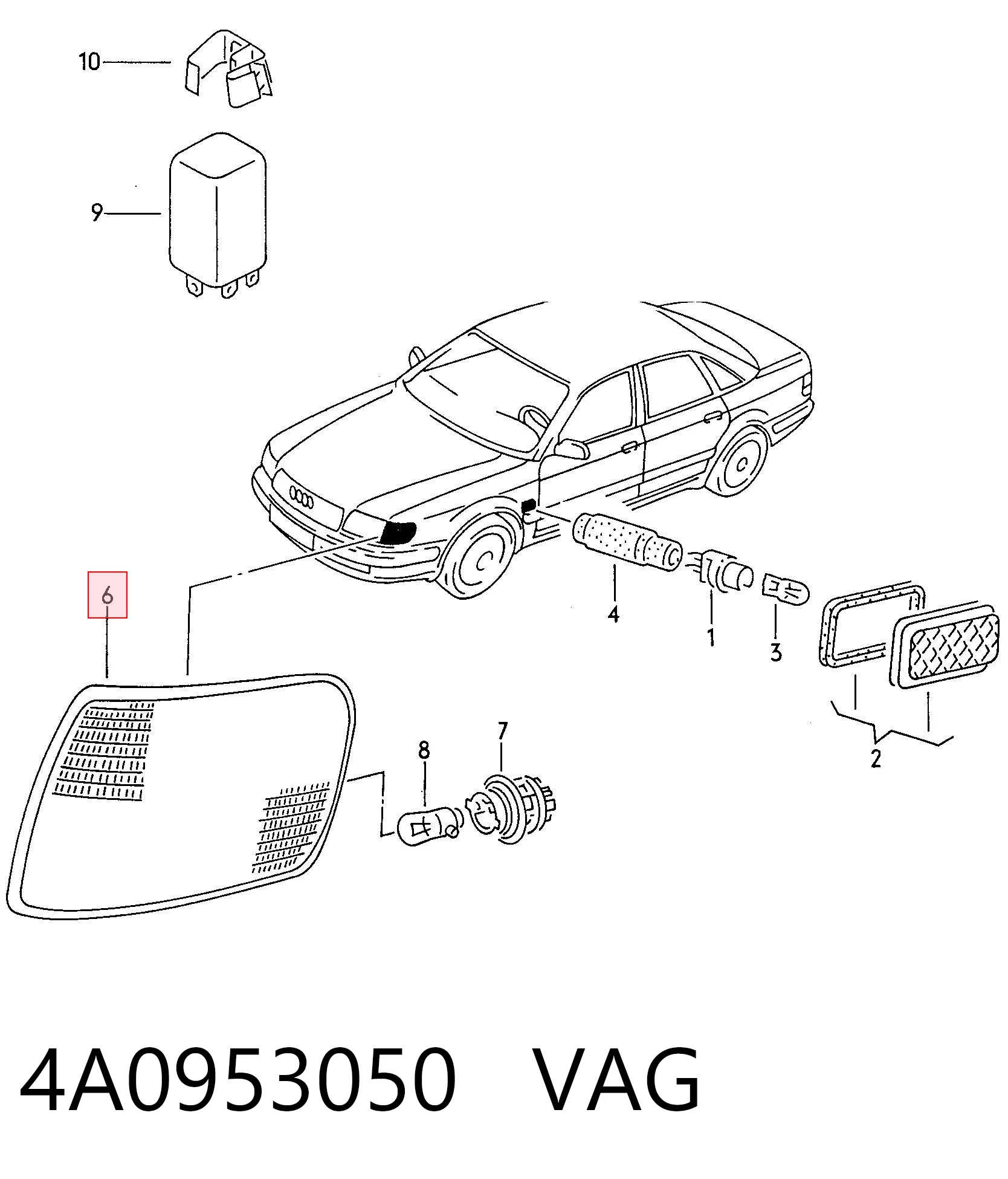 Do koszyka Kierunkowskaz prawy Audi 100 C4 4A2