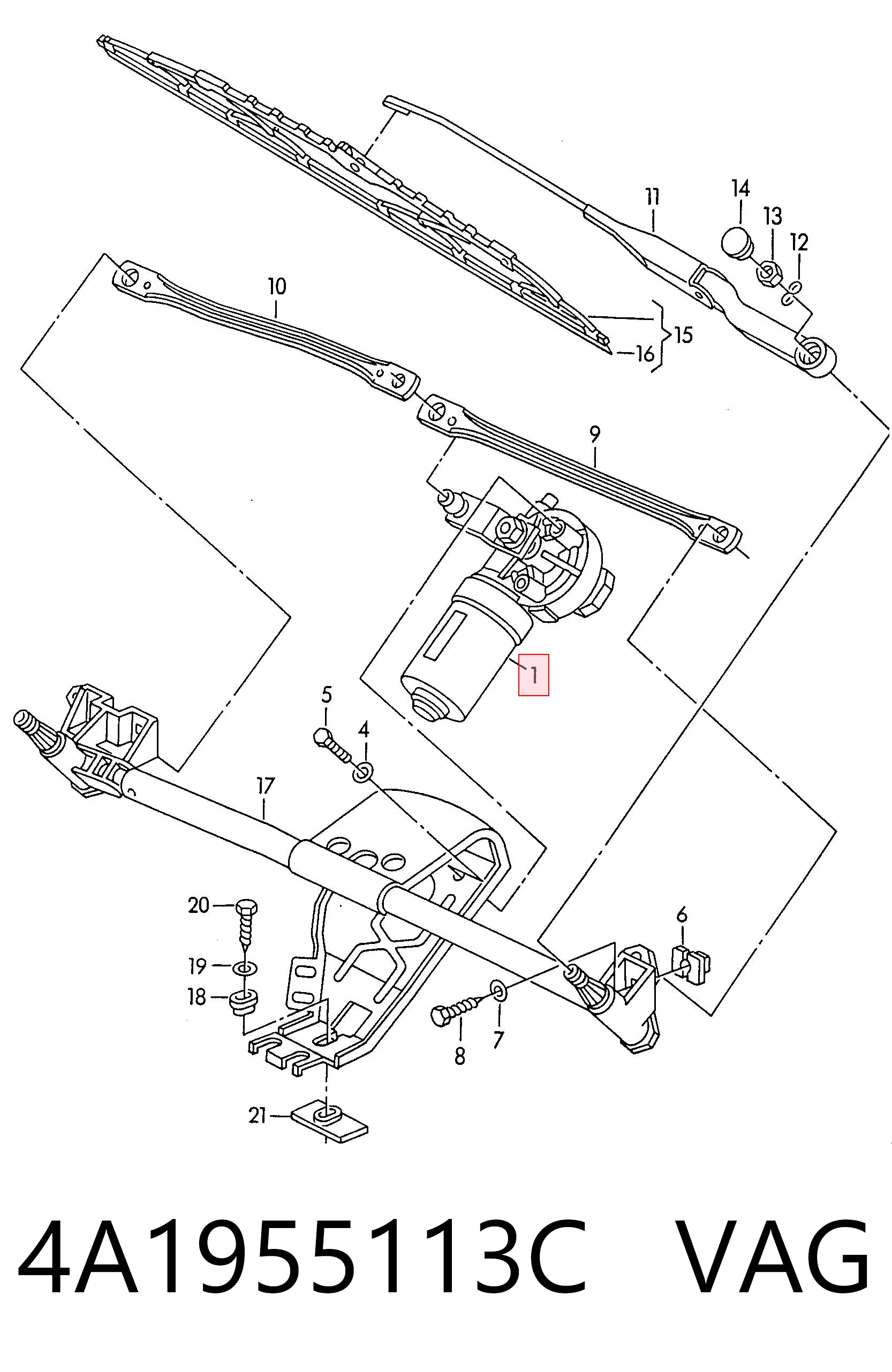 Silniczek wycieraczki szyby przedniej Audi A6 C4 kombi (4A5) (1994 - 1998) cena, od 66,52 USD