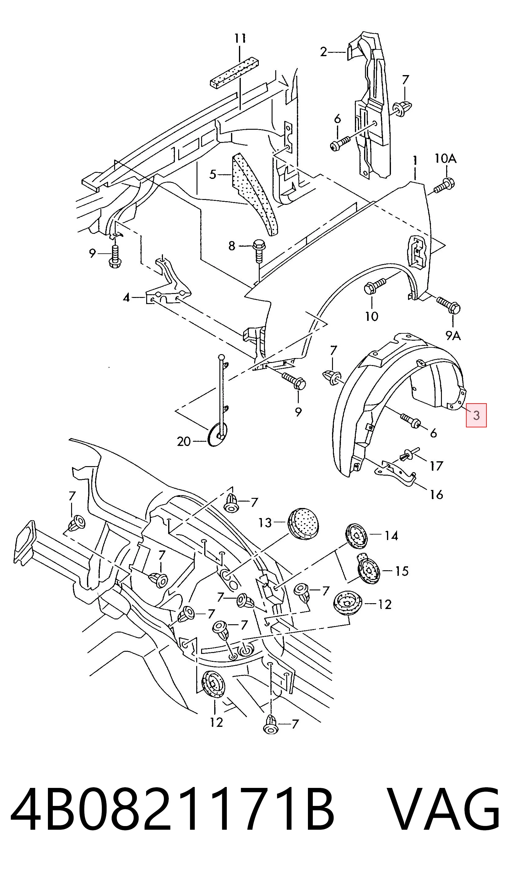 Nadkole błotnika przedniego lewe Audi A6 C5 sedana (4B2, 4B4) (1997 - 2005) cena, od 15,51 USD