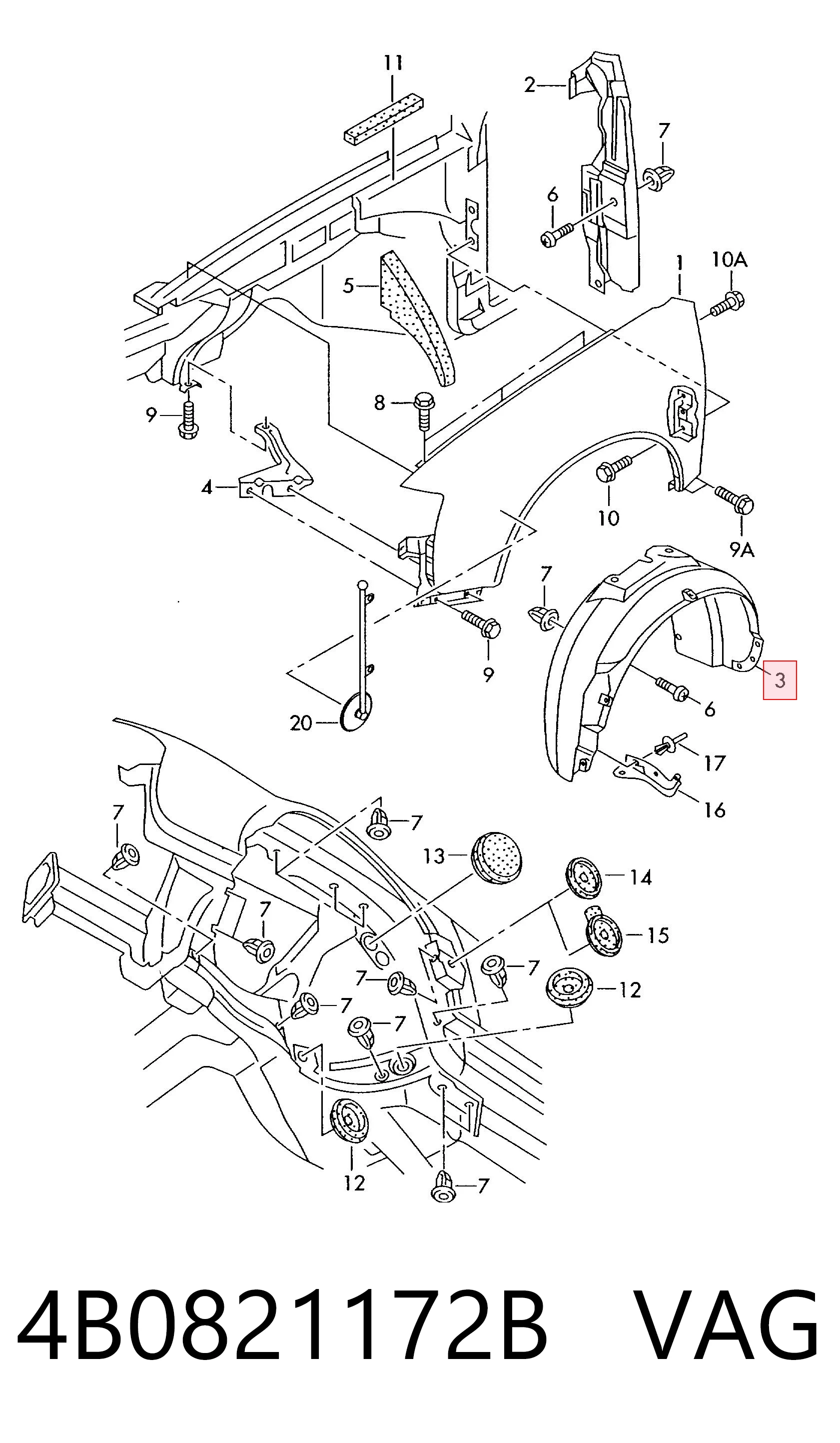 Nadkole błotnika przedniego prawe do Audi A6 C5 4B2, 4B4