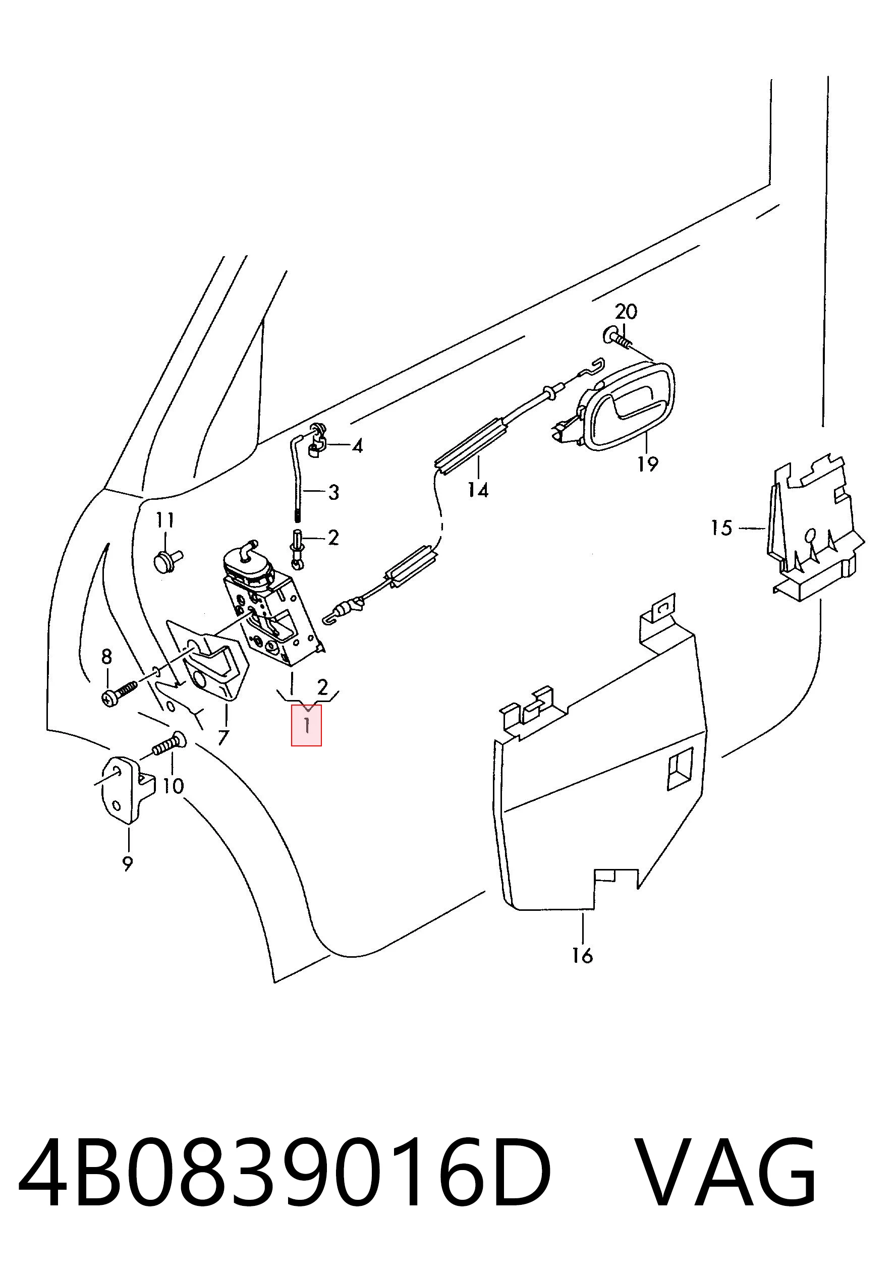 Zamek drzwi tylnych prawych do Audi A4 B6 8E2