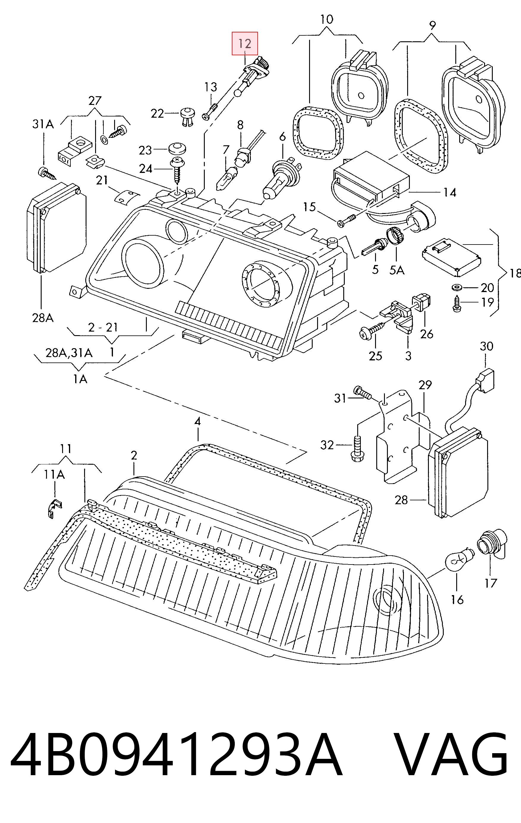 4B0941293A VAG Korektor swiatel