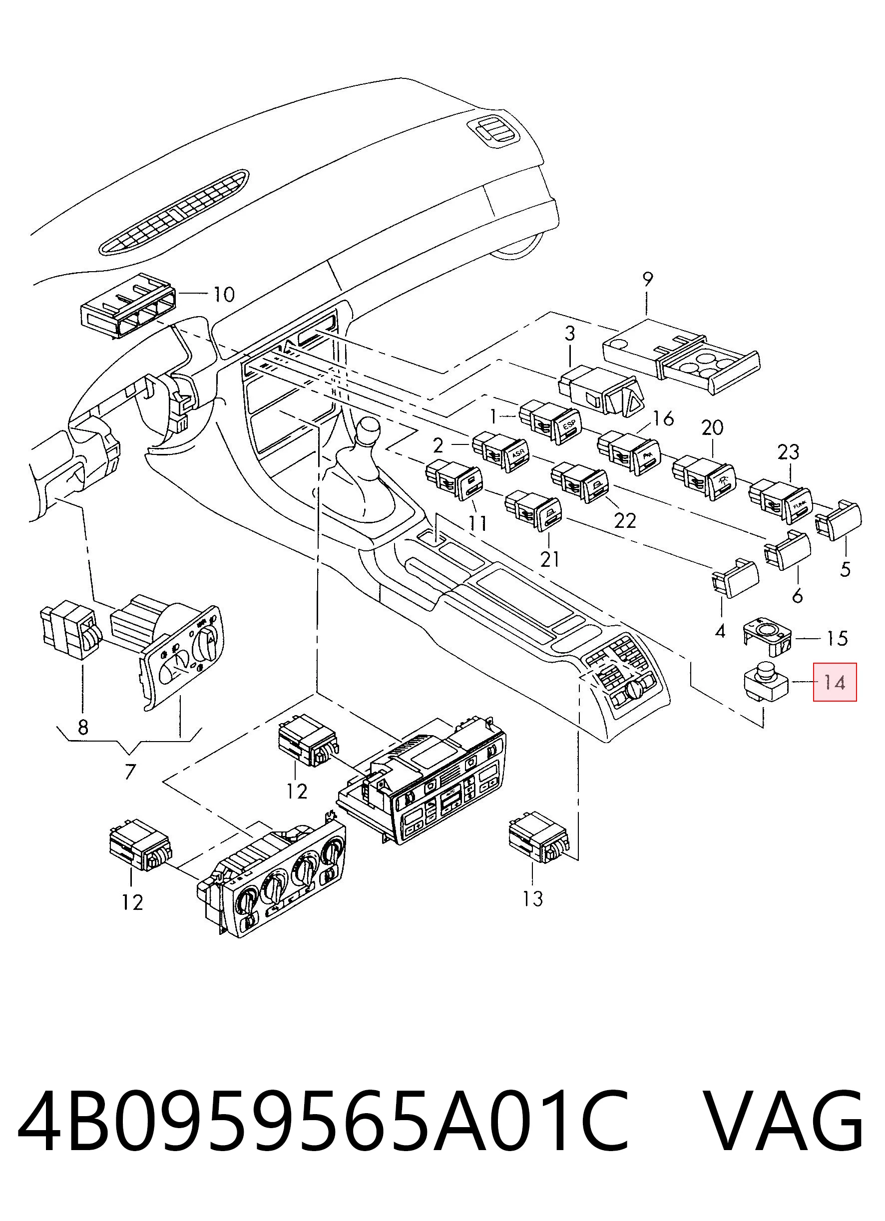 4B0959565A01C VAG Sterownik lusterek bocznych, na drzwi