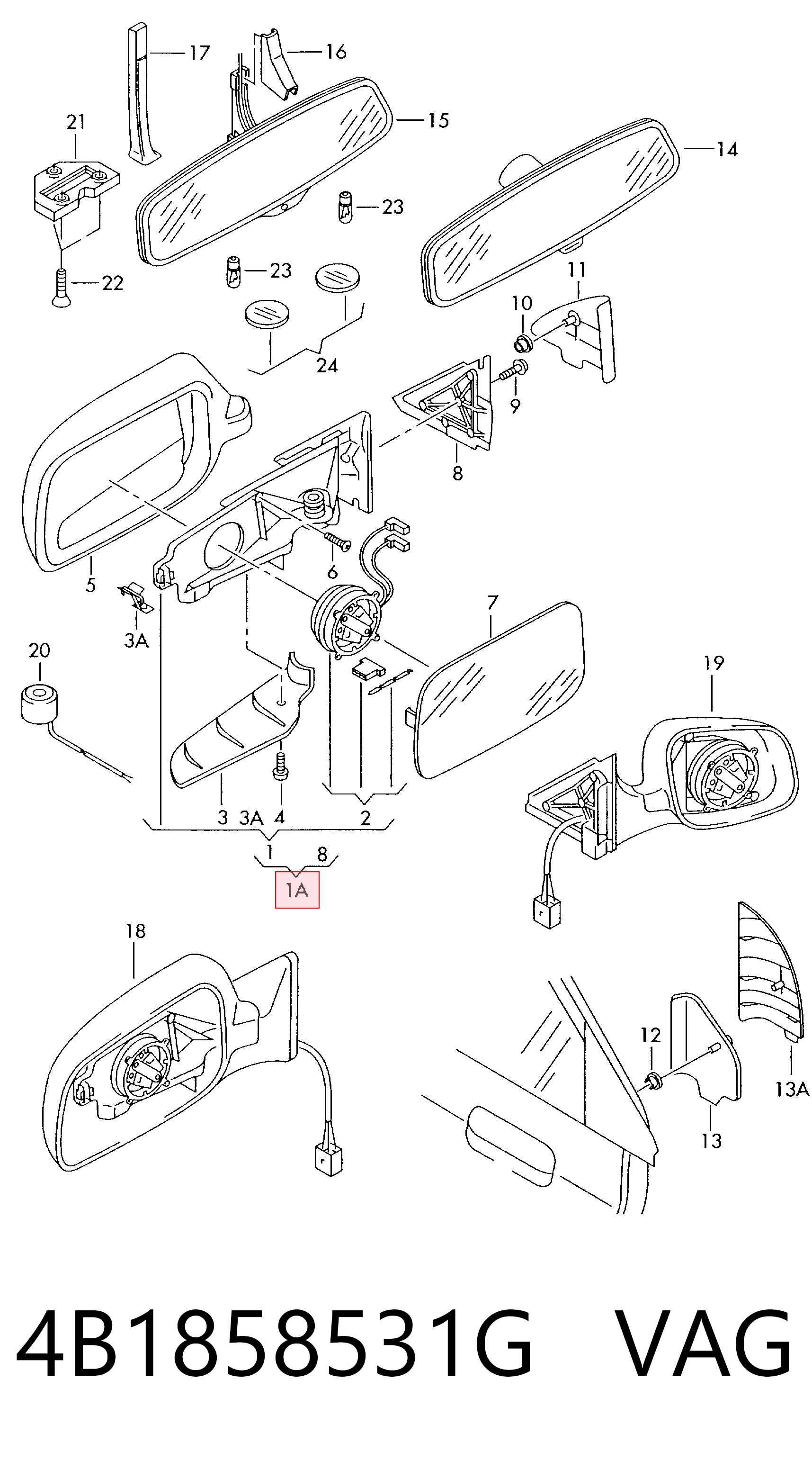 Lusterko wsteczne lewe Audi A6 C4 kombi (4A5) (1994 - 1998) cena, od 56,18 USD