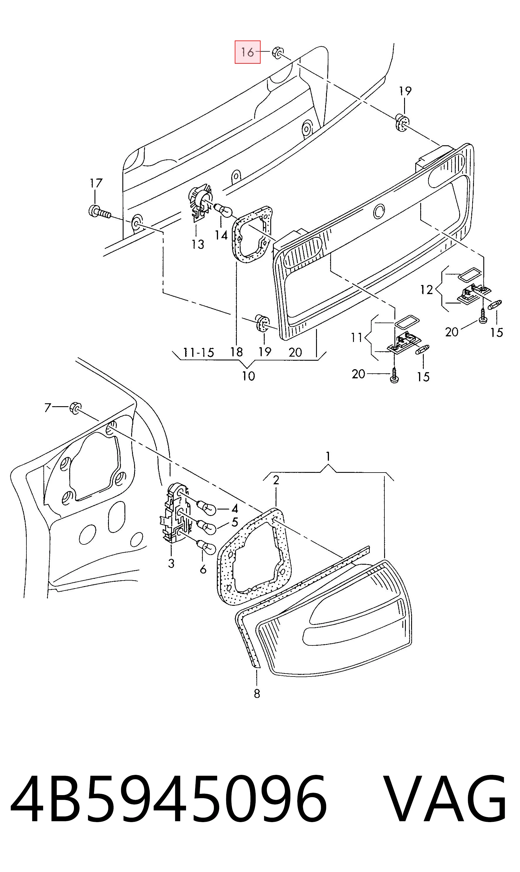 Do koszyka Lampa zespolona tylna prawa Audi A6 C5 4B2, 4B4
