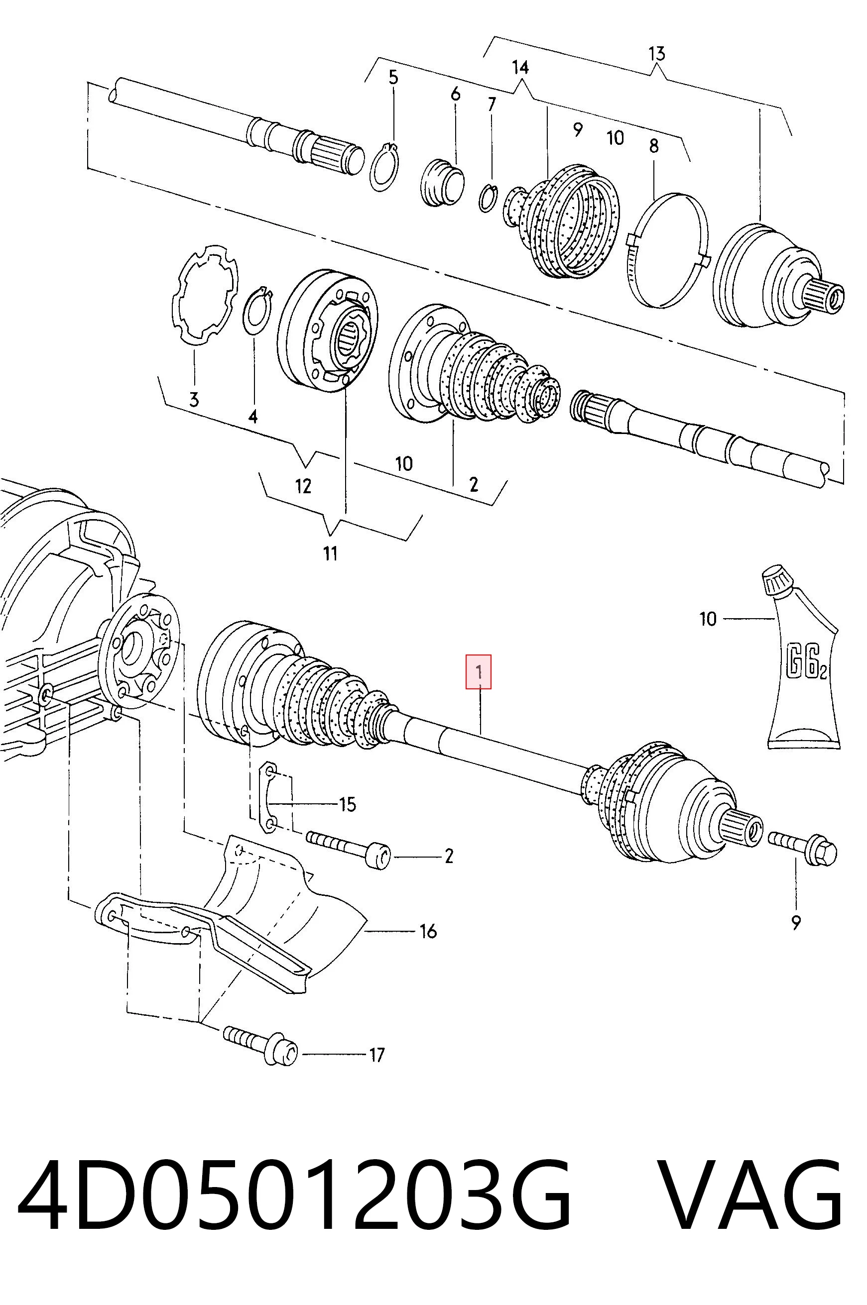 Półoś tylna do Audi A8 D2 4D2, 4D8