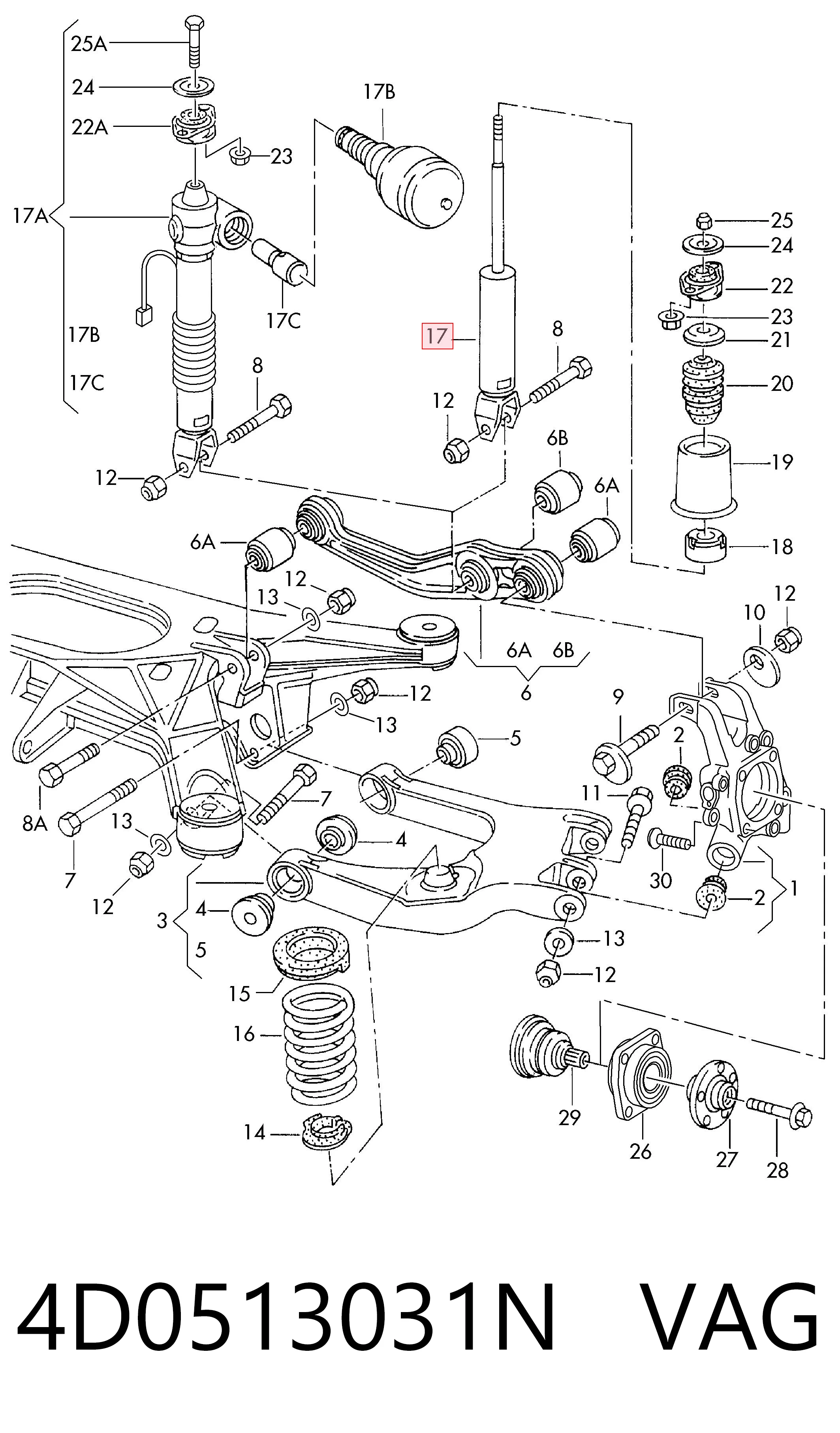 Amortyzator tylny do Audi A8 D2 4D2, 4D8
