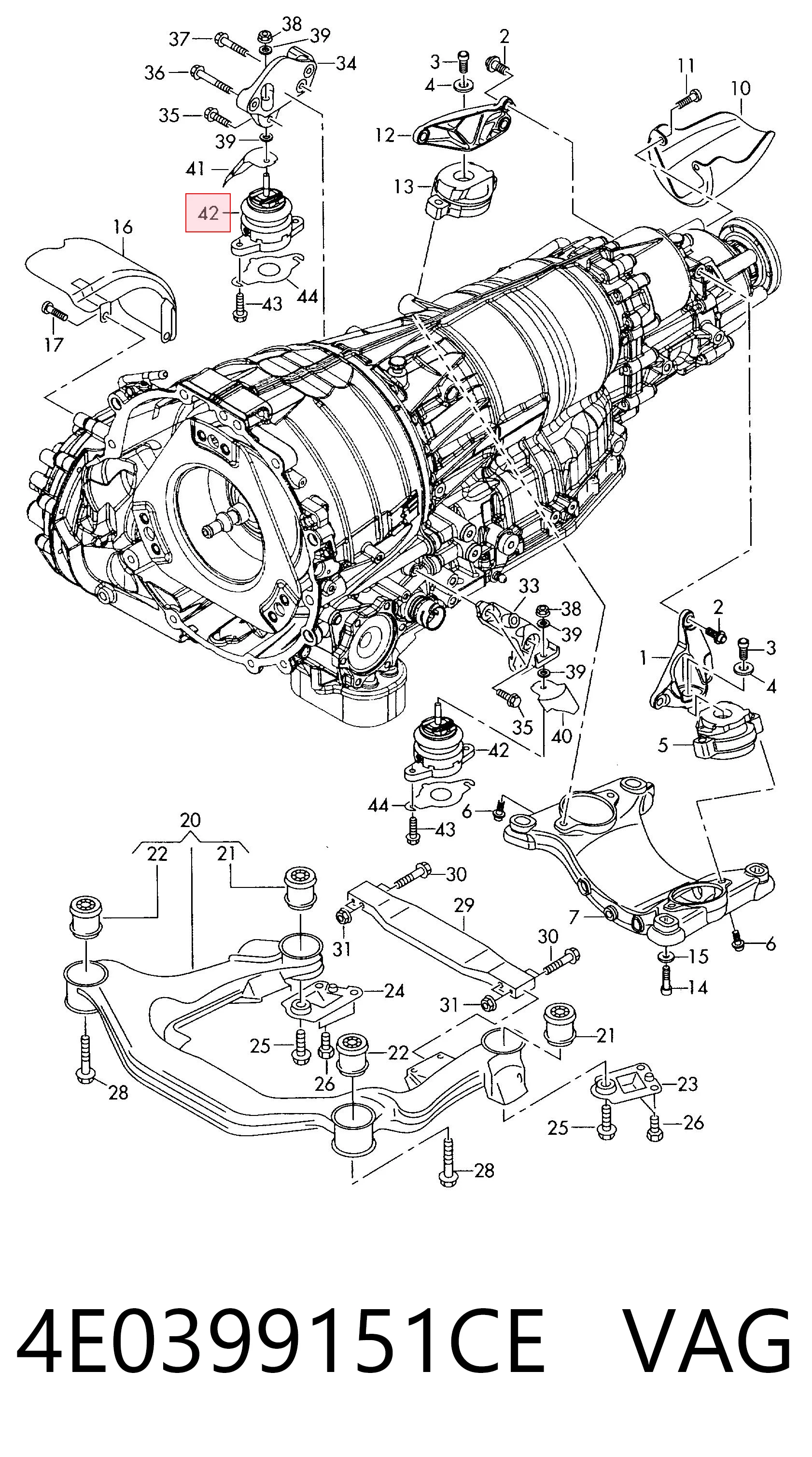 Poduszka (podpora skrzyni biegów) do Audi A8 D3 4E2, 4E8