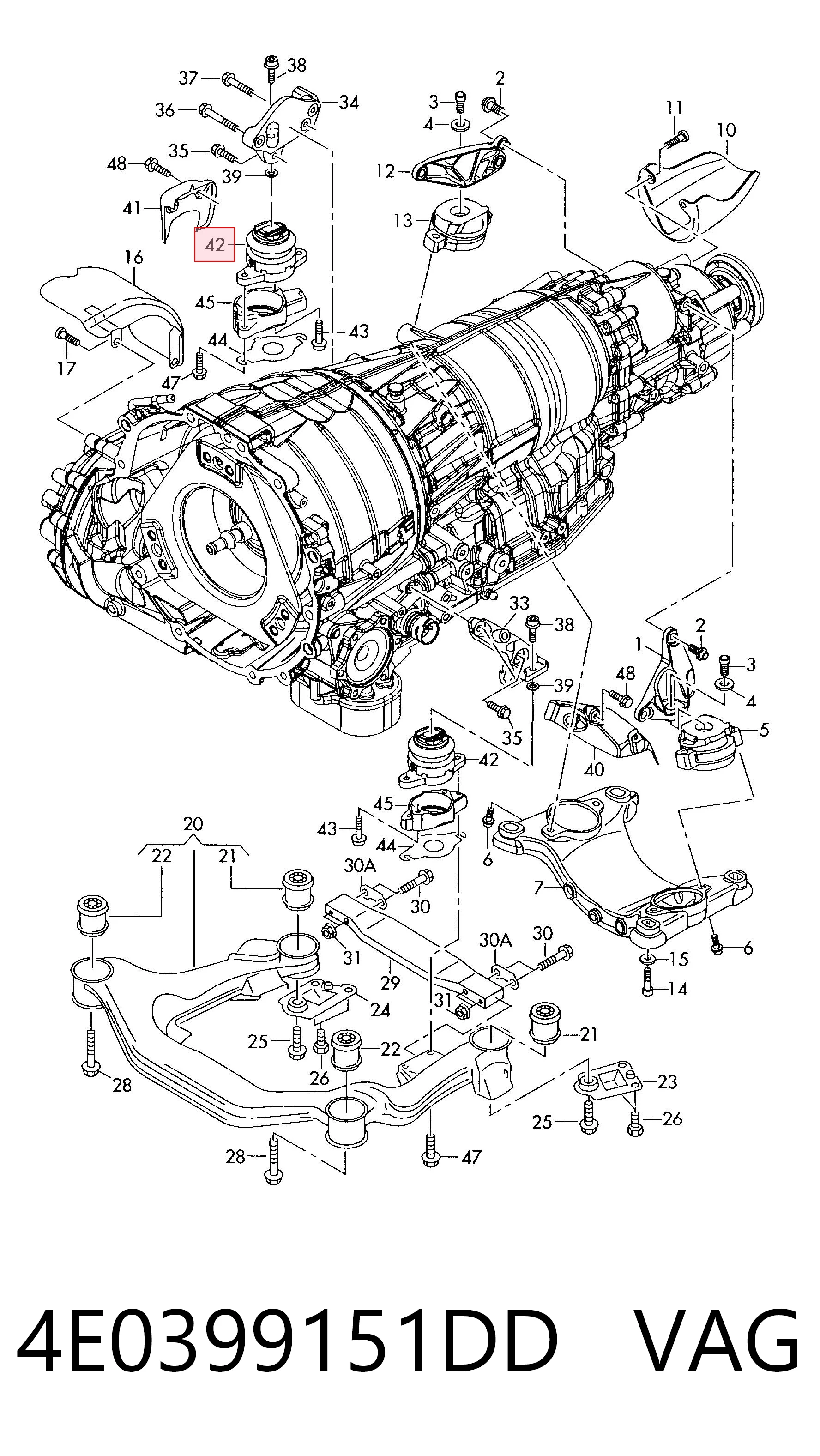 Do koszyka Poduszka (podpora skrzyni biegów) Audi A8 D3 4E2, 4E8