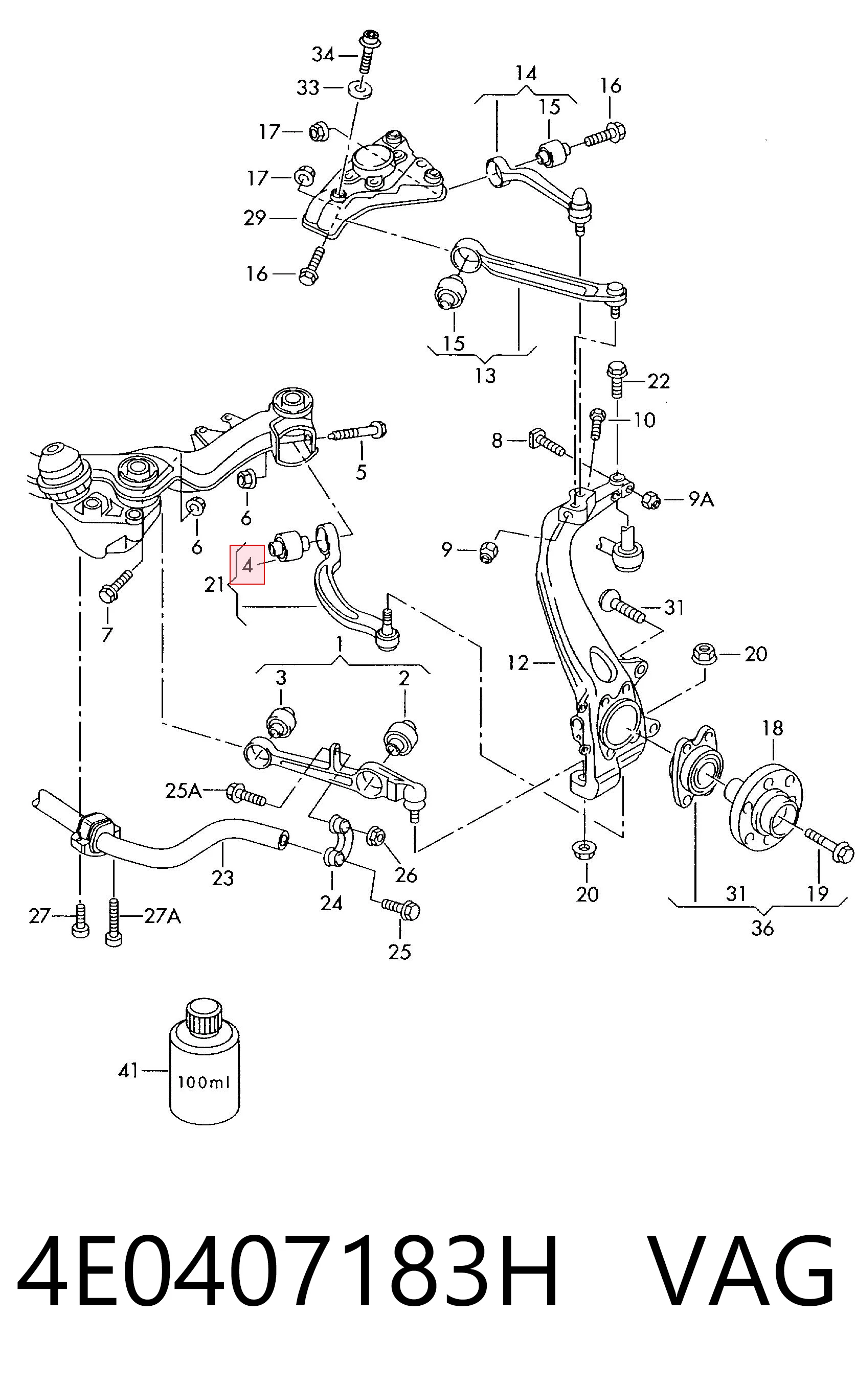 4E0407183H VAG Silentblock przedniego wahacza dolnego