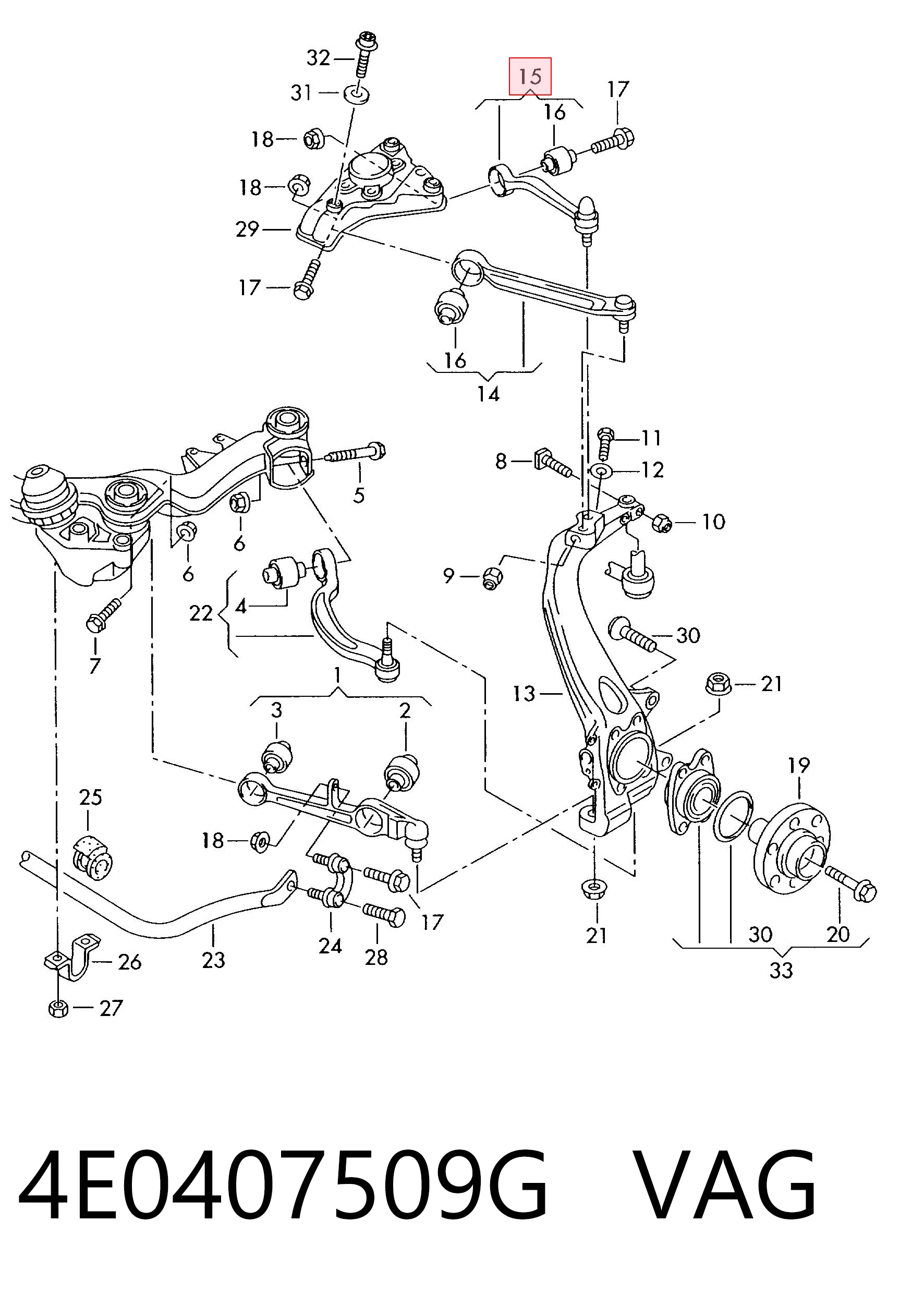 4E0407509G VAG Wahacz zawieszenia przedniego górny lewy