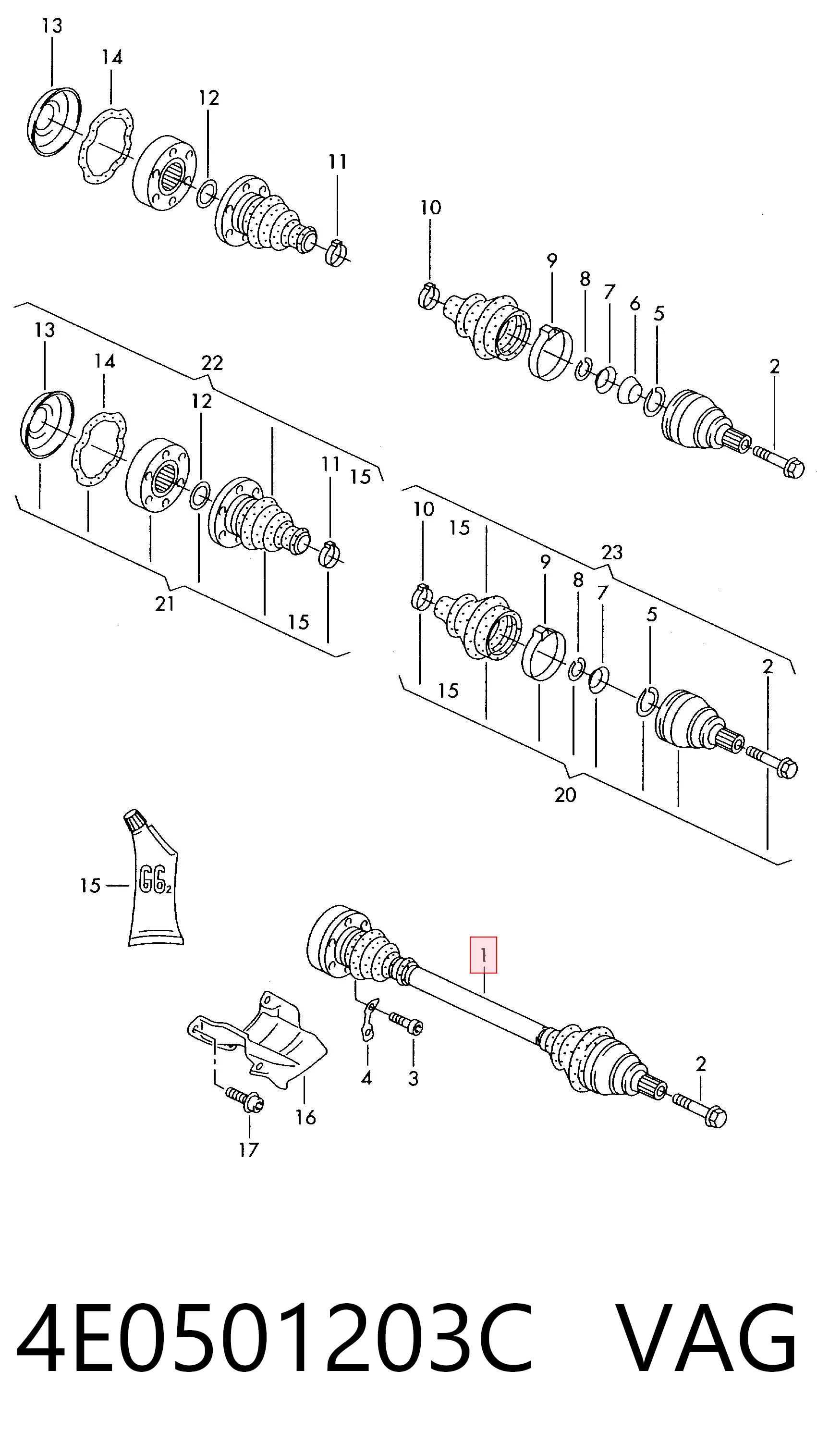 Półoś tylna do Audi A8 D3 4E2, 4E8