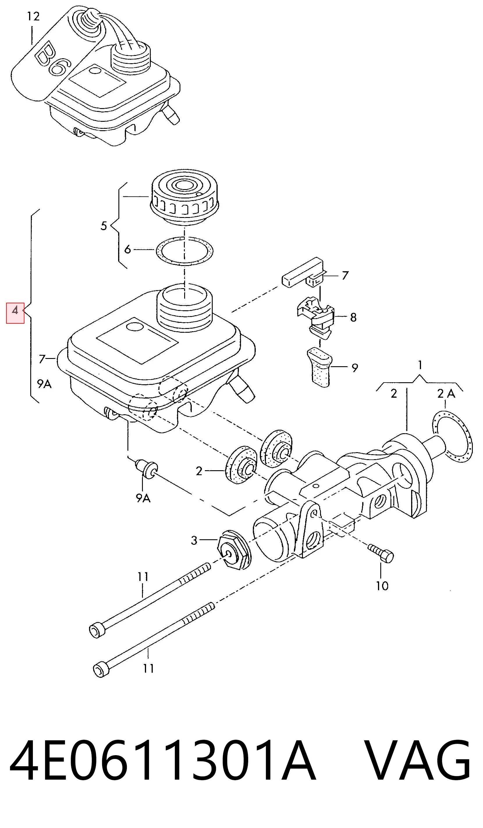Zbiorniczek głównego cylindra hamulcowego (płynu hamulcowego) do Audi A8 D3 4E2, 4E8