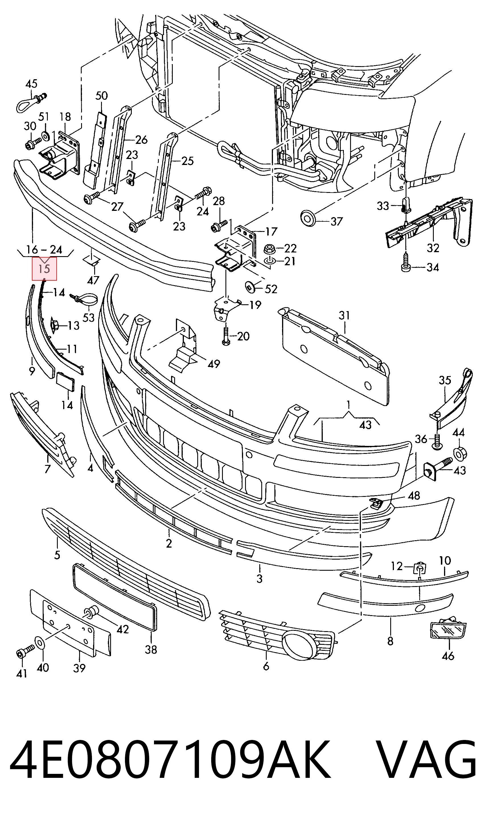 Wzmocnienie zderzaka przedniego do Audi A8 D3 4E2, 4E8