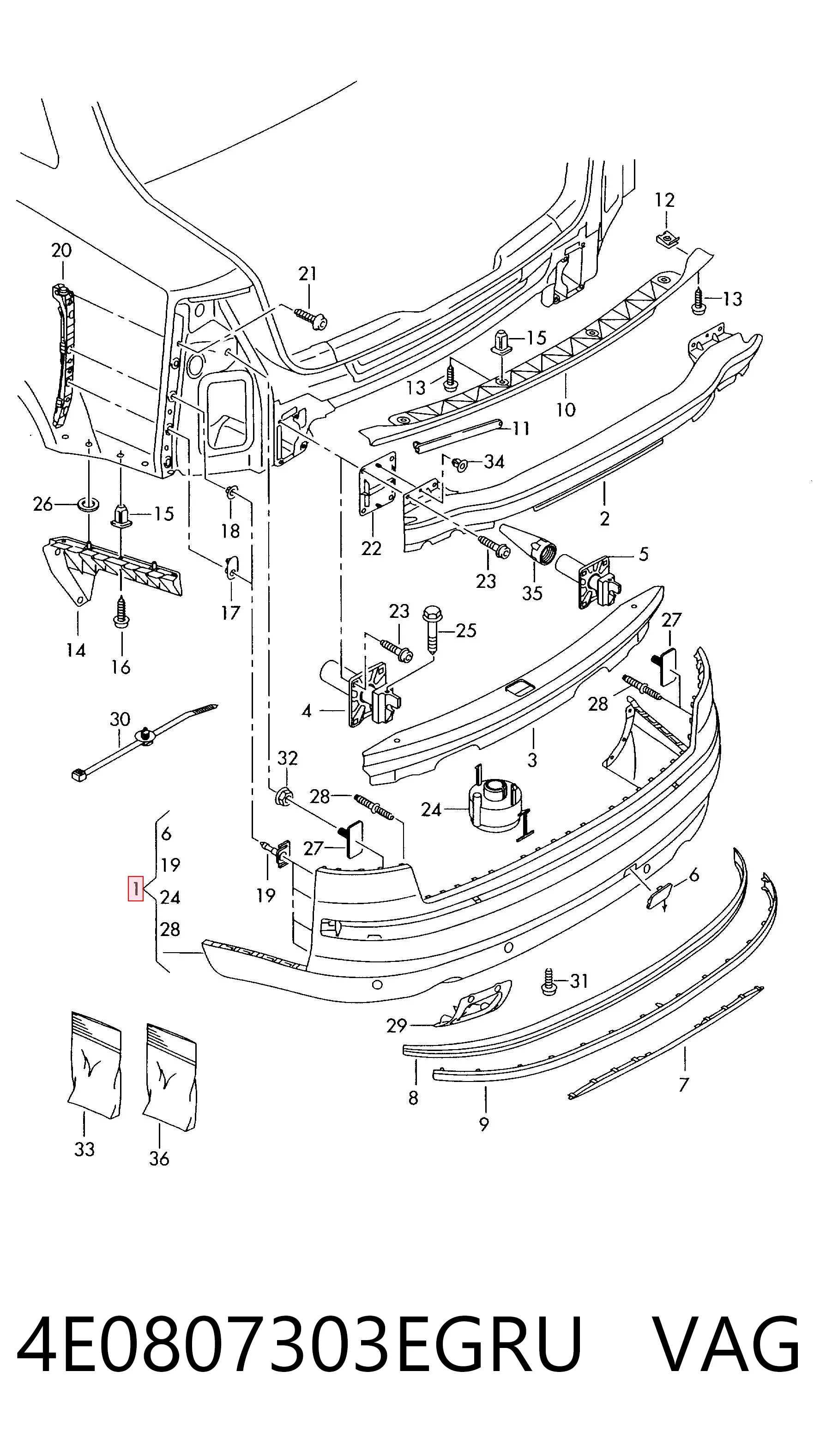 Zderzak tylny do Audi A8 D3 4E2, 4E8