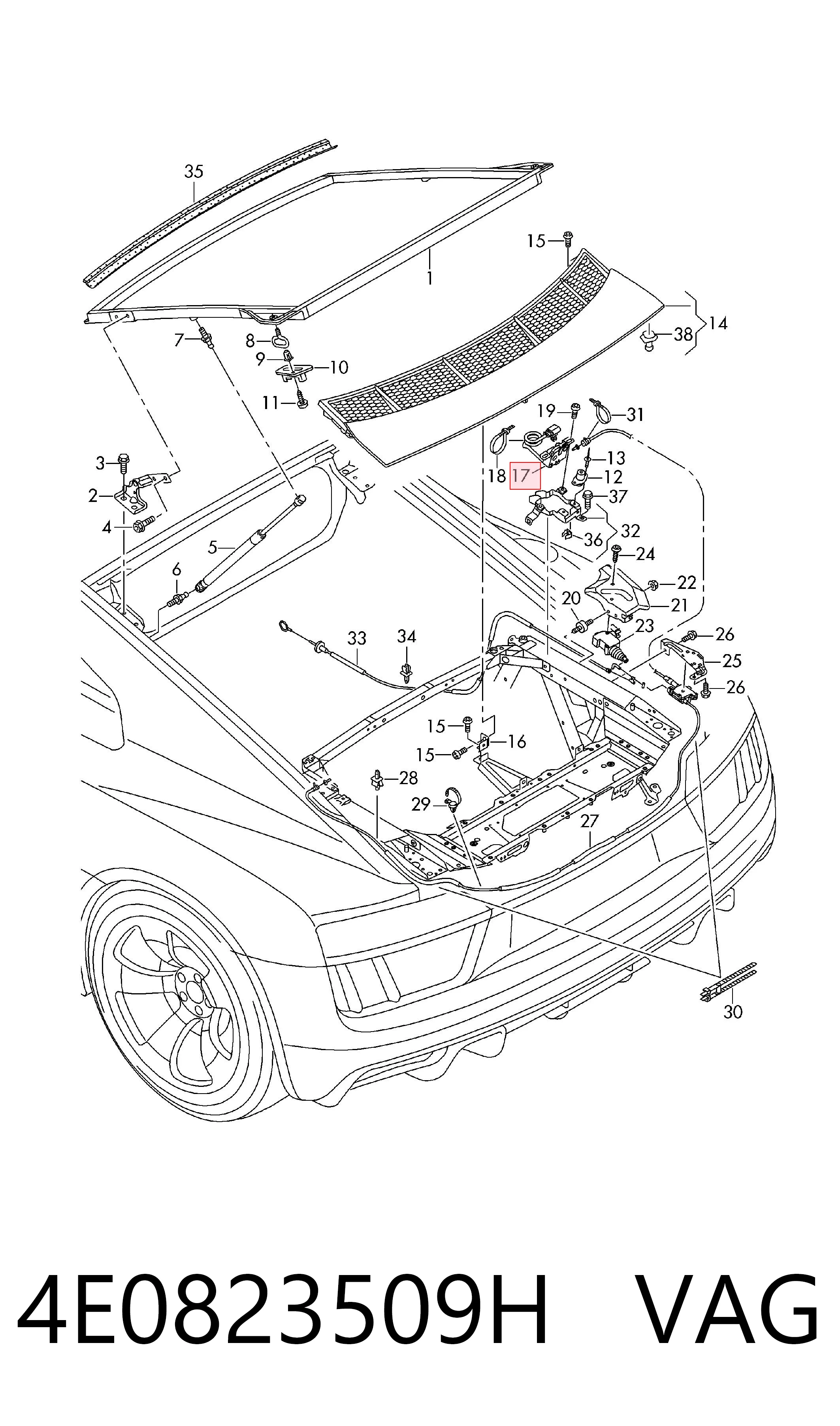 Zamek maski do Audi A8 D3 4E2, 4E8