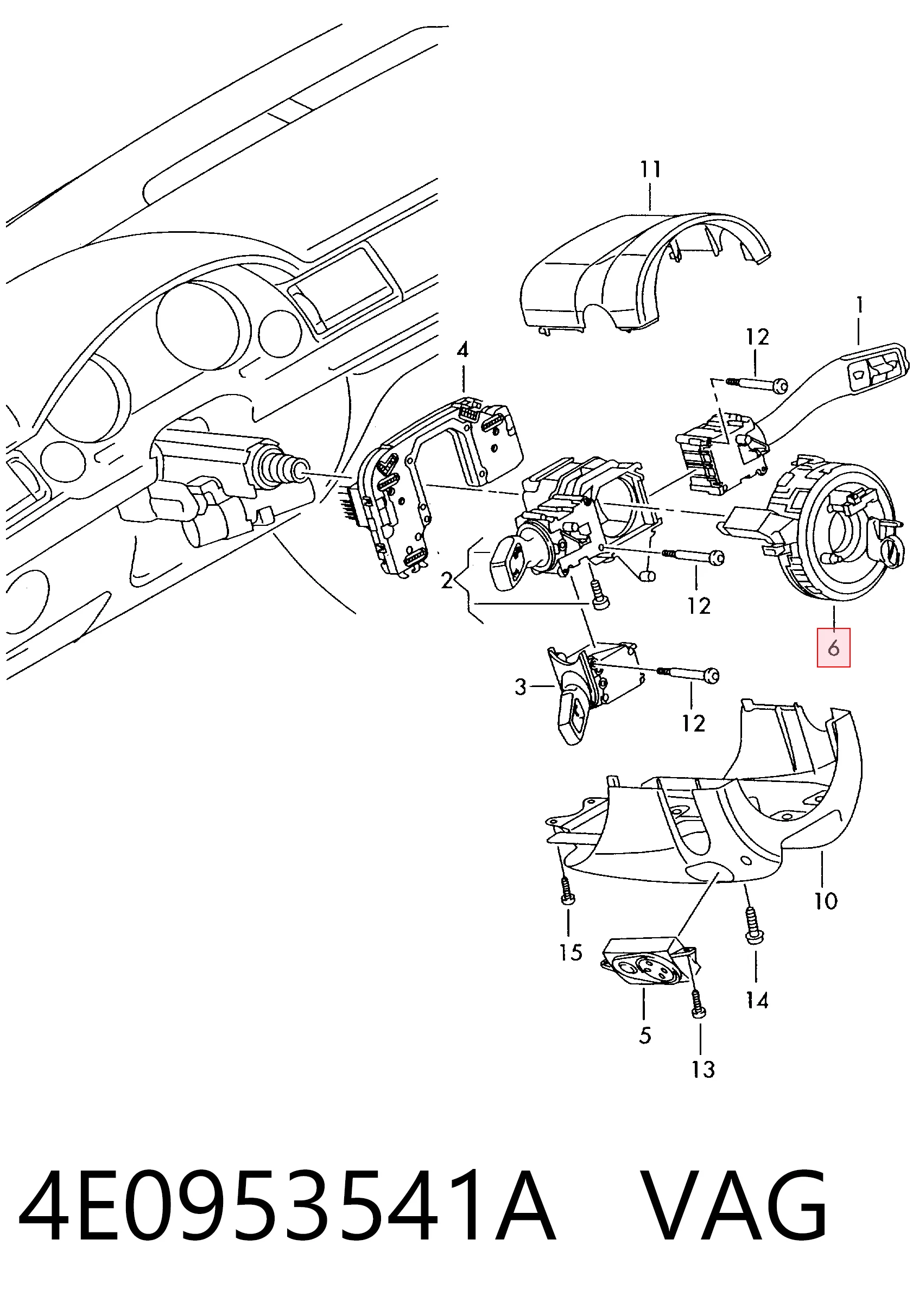 4E0953541A VAG Pierścień kontaktowy AIRBAG, taśma kierownicy