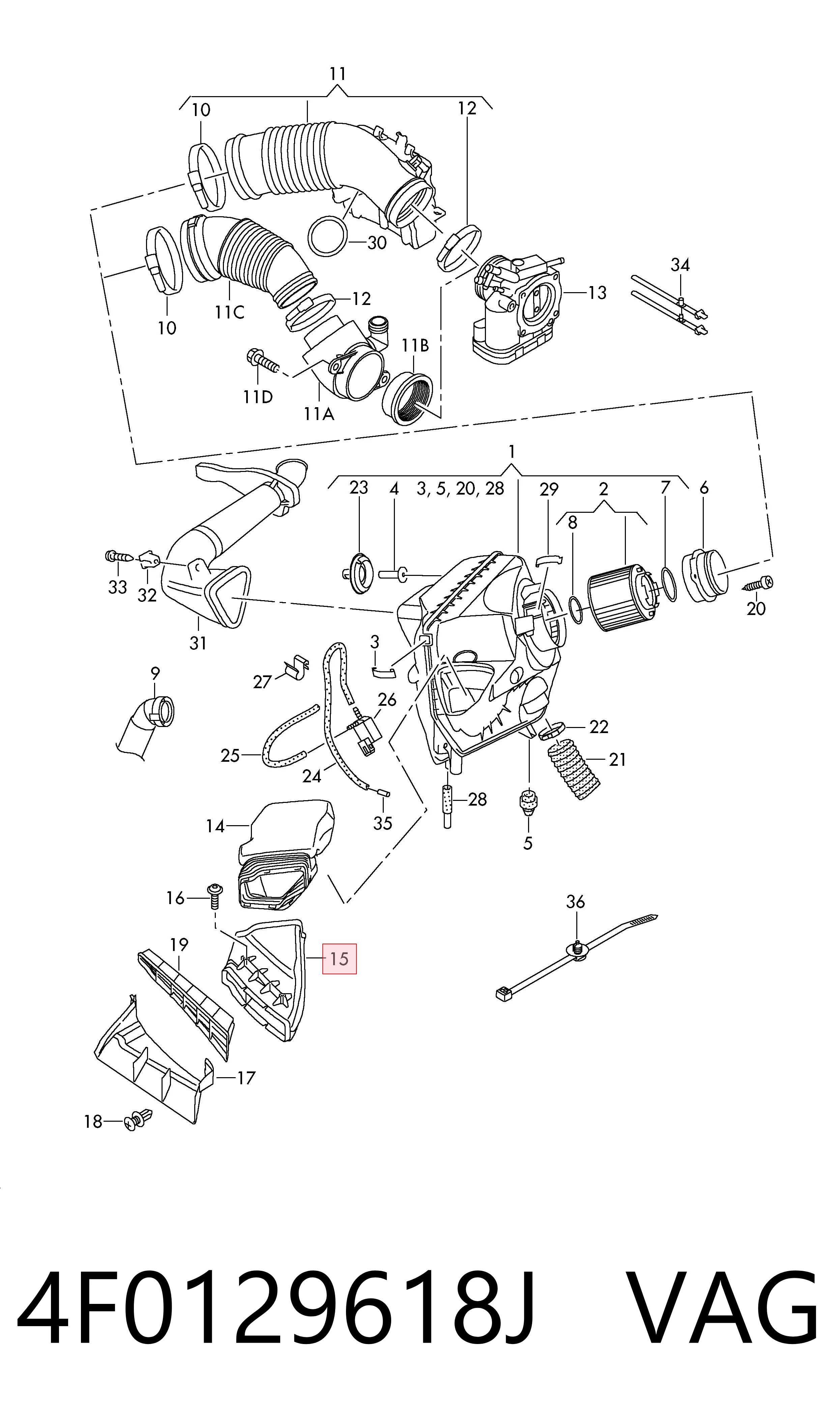 Wlot powietrza do filtra powietrza do Audi A6 C6 4F2