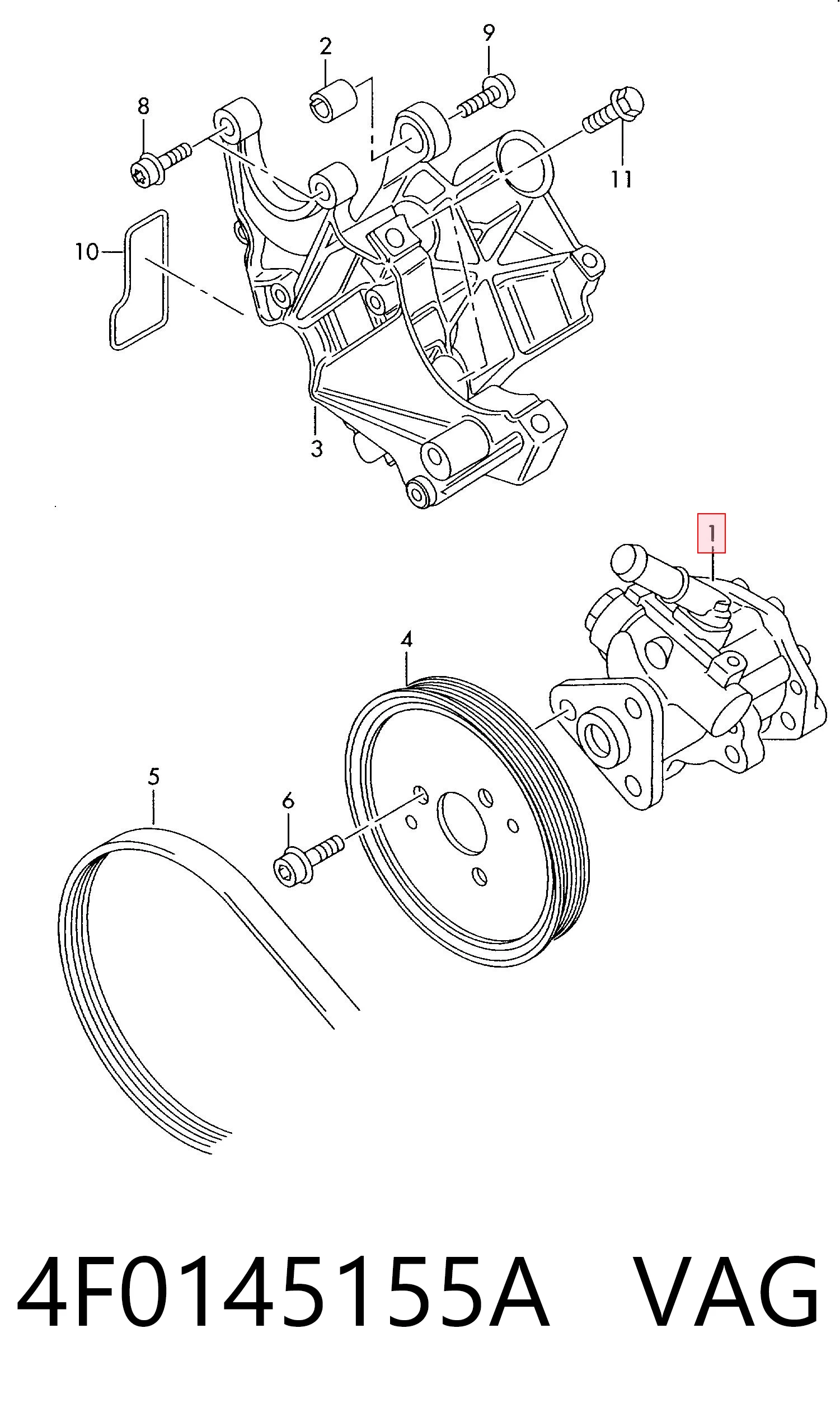 Do koszyka 4F0145155A VAG Pompa wspomagania hydraulicznego kierownicy