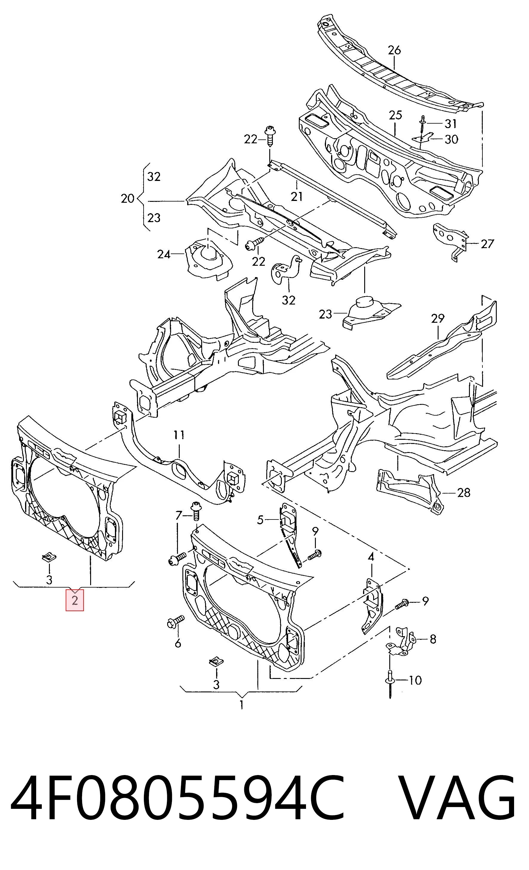 Osłona chłodnicy kompletna (panel mocowania reflektorów) Audi A6 C5 sedana (4B2, 4B4) (1997 - 2005) cena, od 178,77 USD